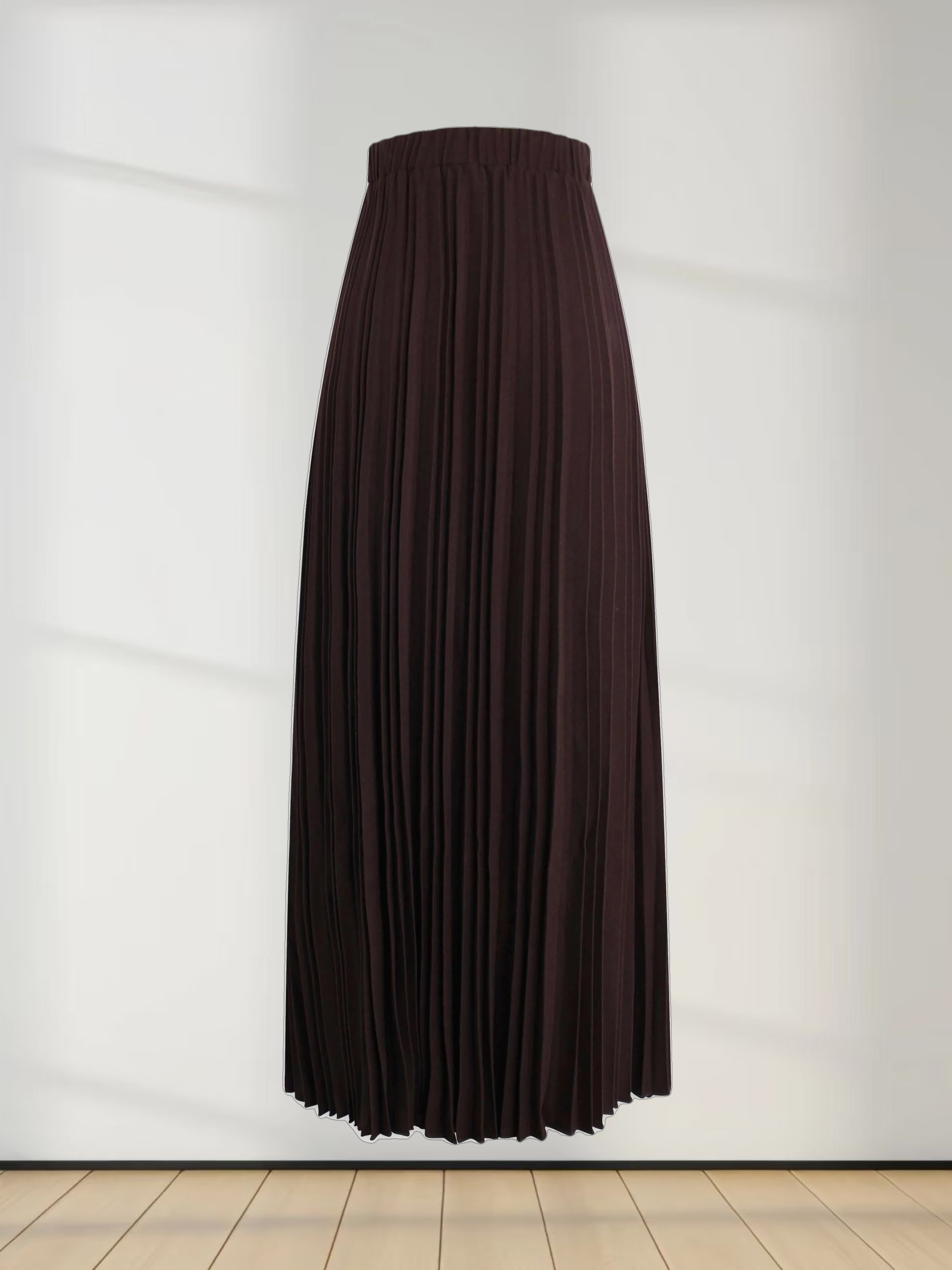 Wool Blend  Pleated Skirt-Dark Brown