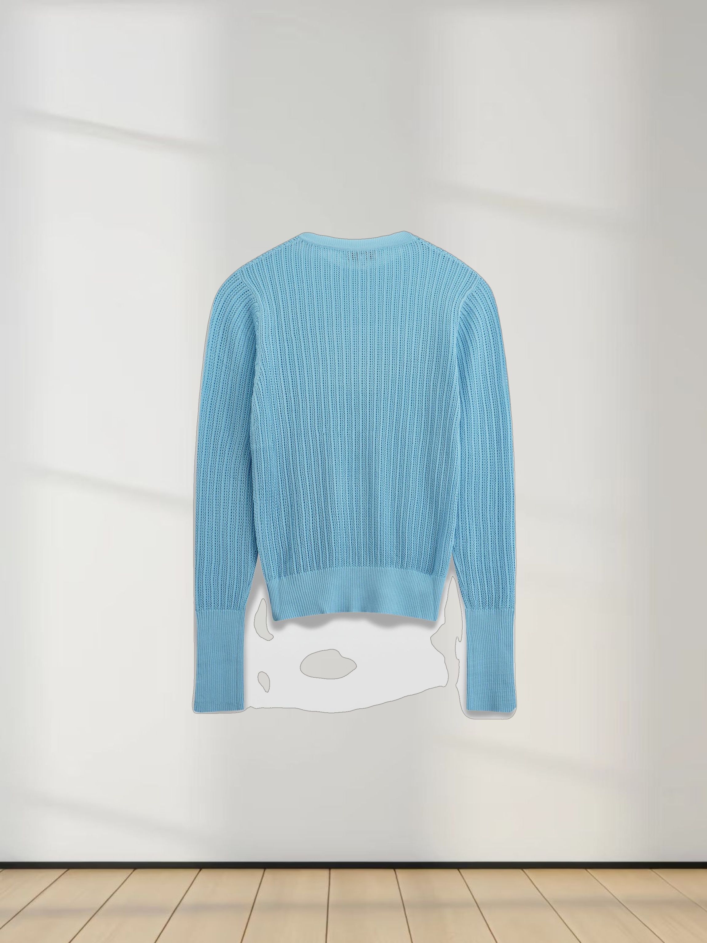 Printed Pointelle Sweater-Light Blue