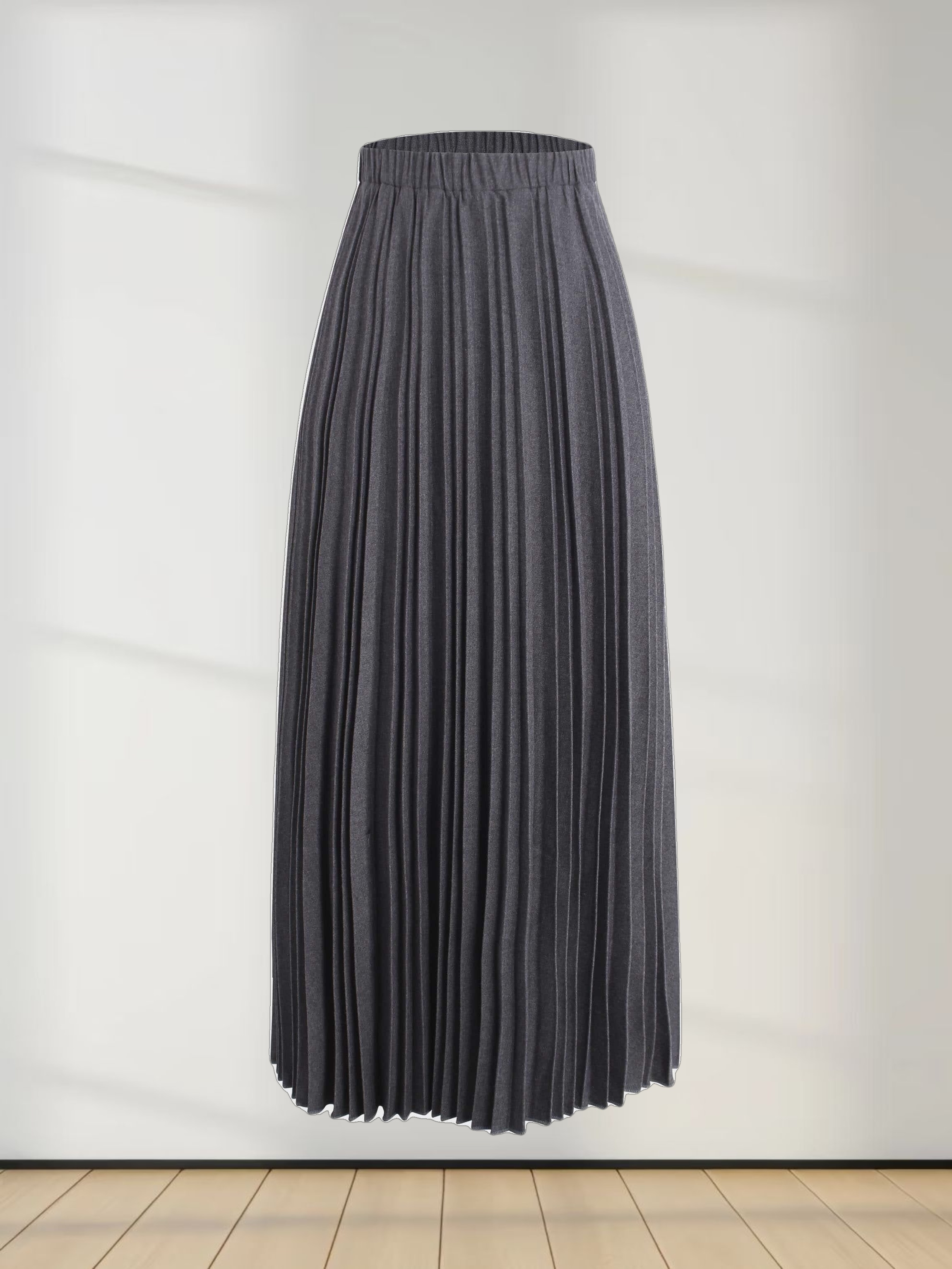 Wool Blend Pleated Skirt-Dark Grey
