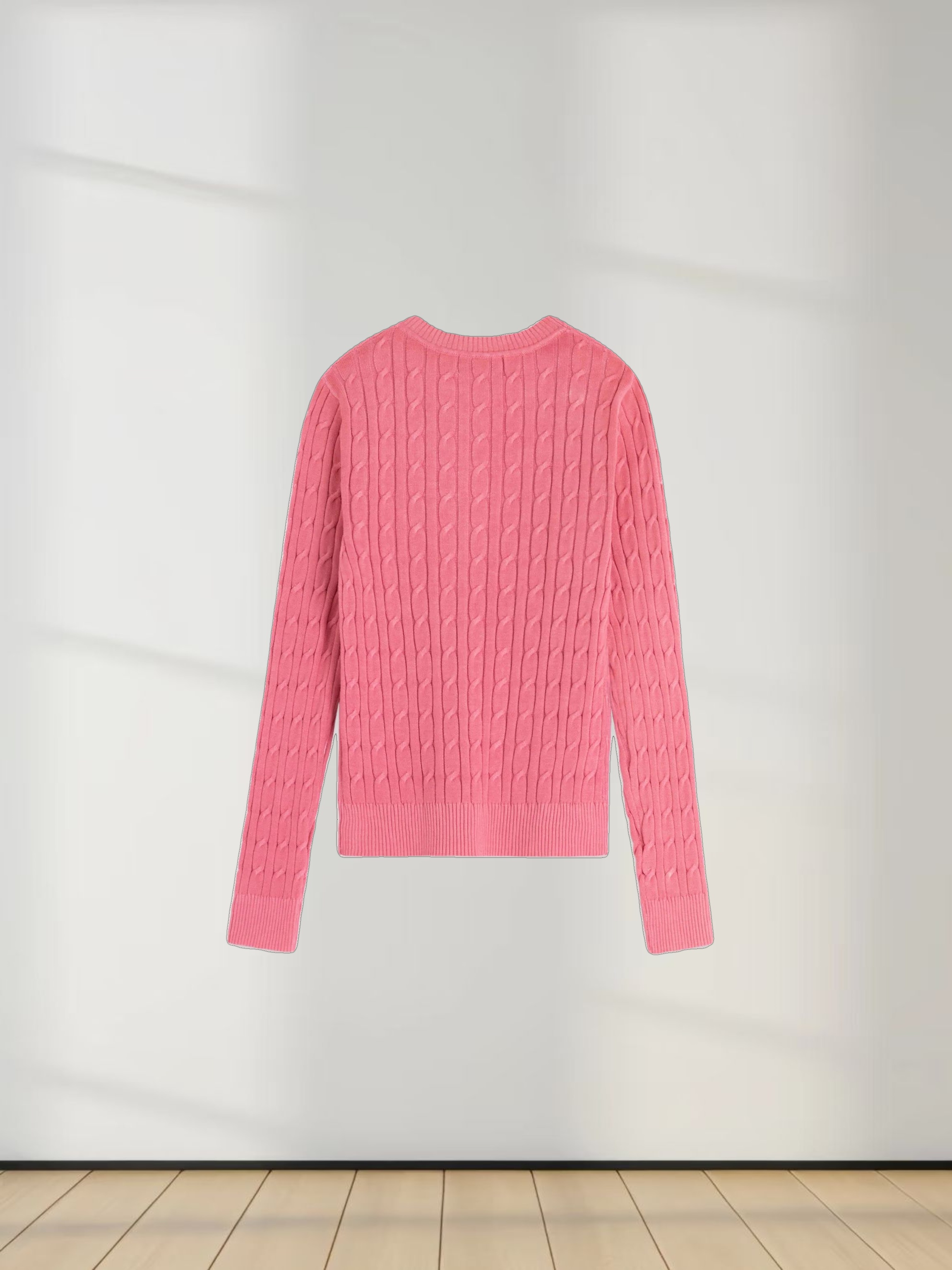 Printed Cable Sweater-Pink Flower