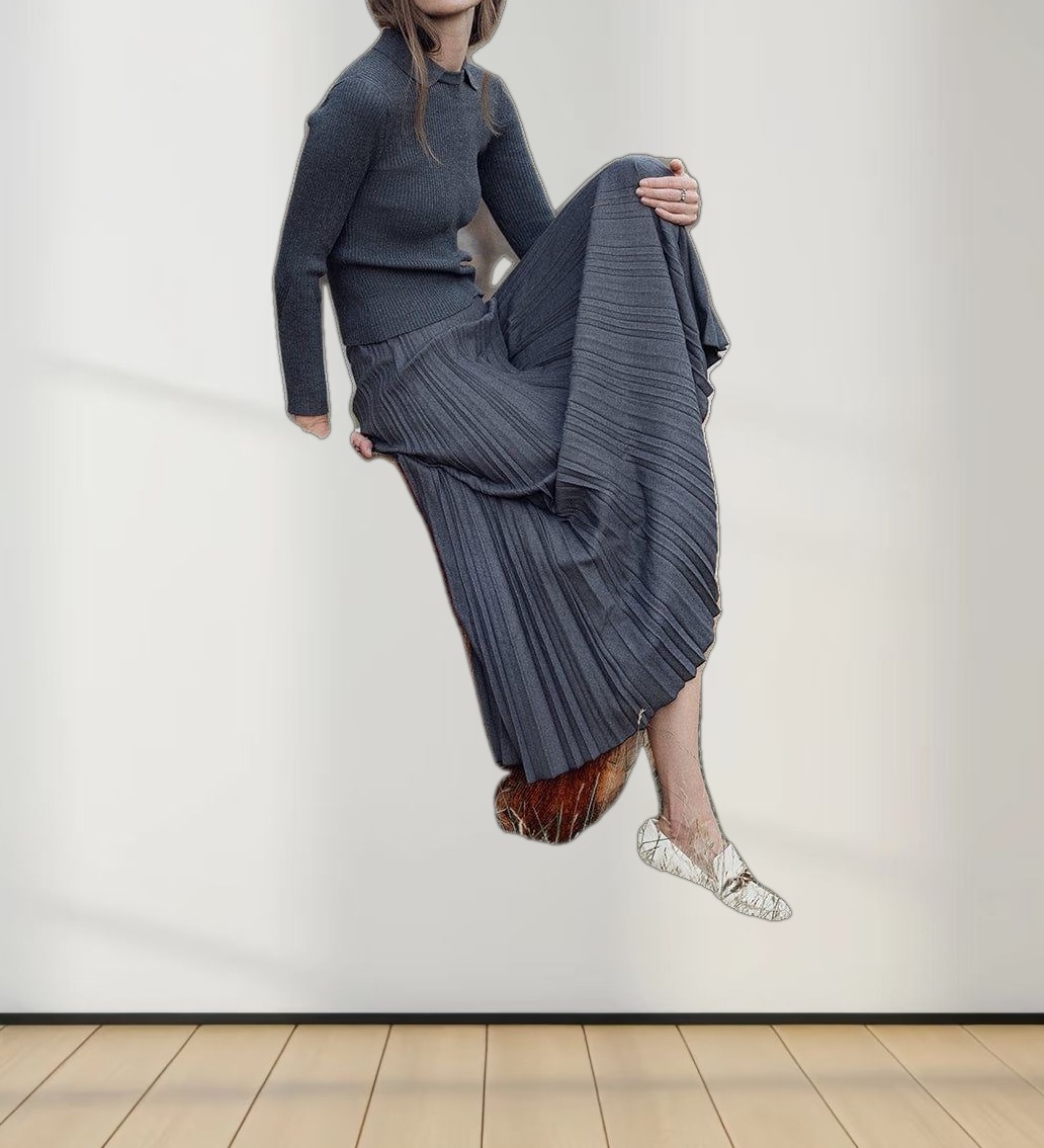 Wool Blend Pleated Skirt-Dark Grey