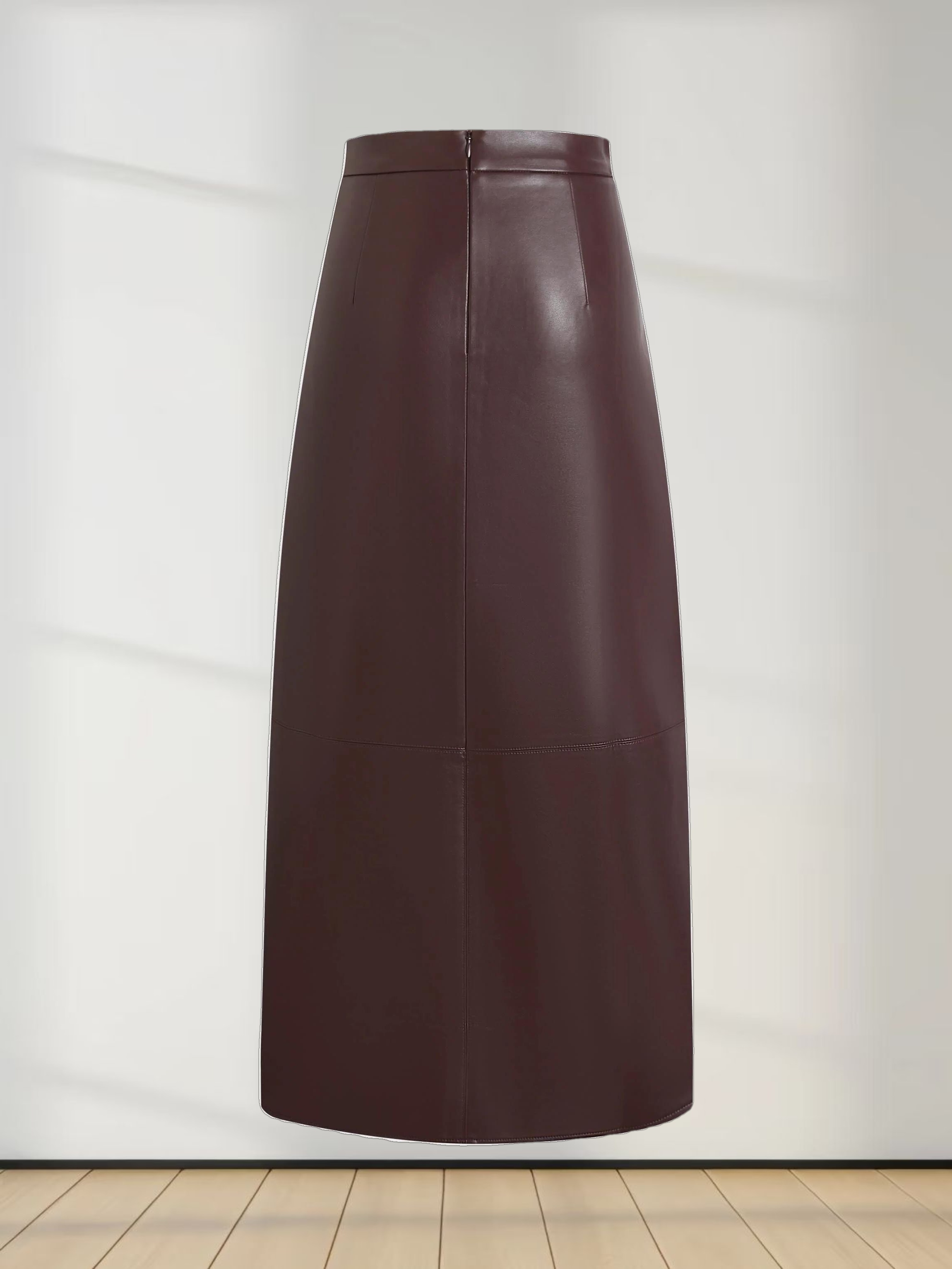 Leather A-Line Skirt-Brown