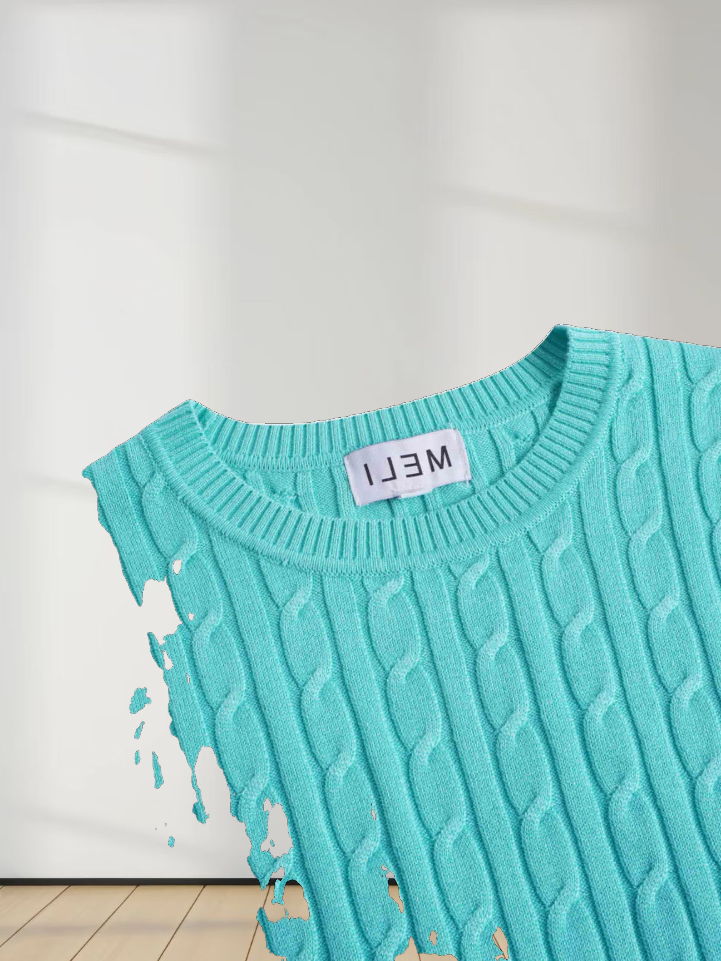 Knit Cable Sweater-Aqua
