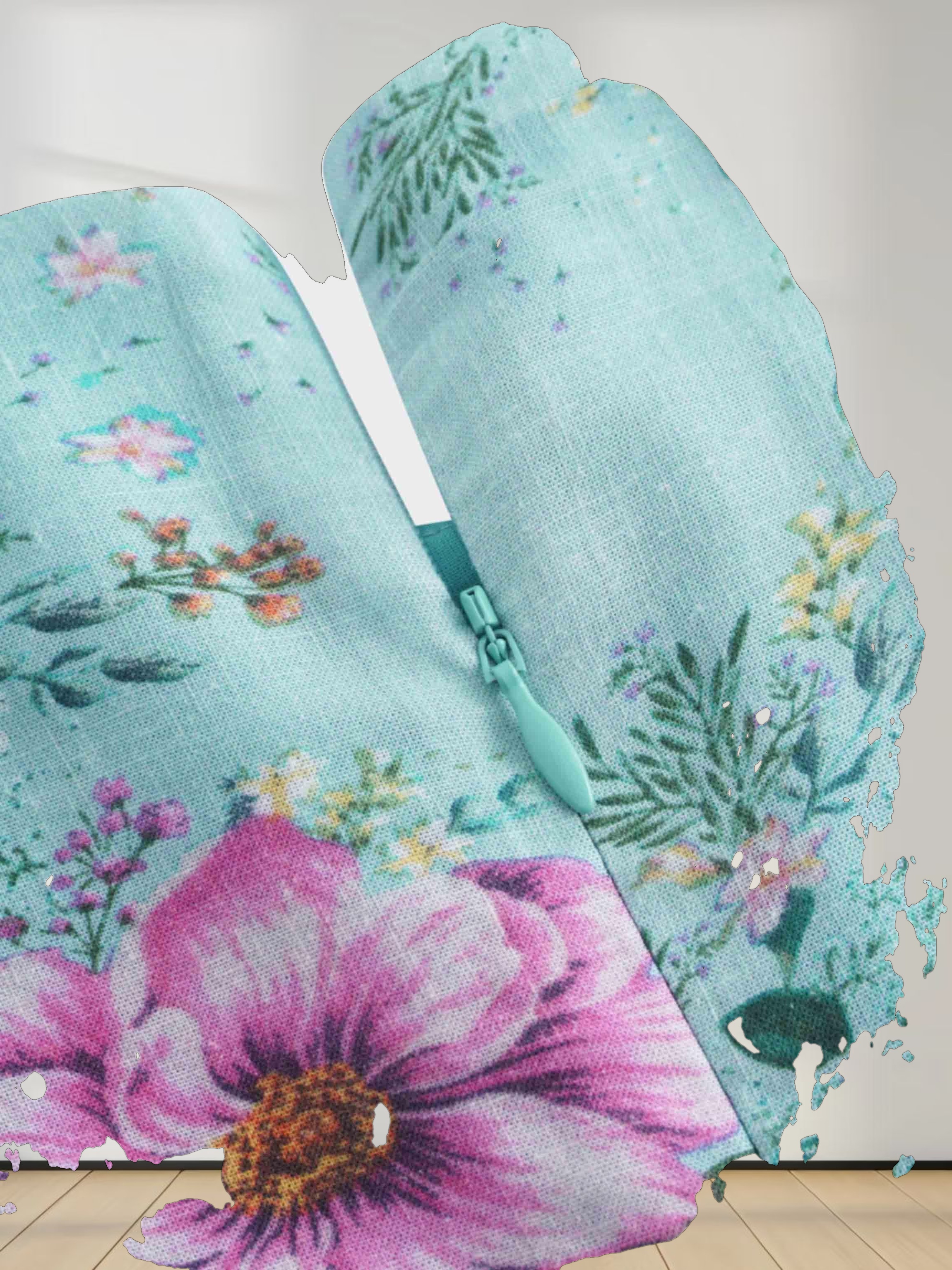 Ruched Puff Sleeve Dress-Aqua Floral