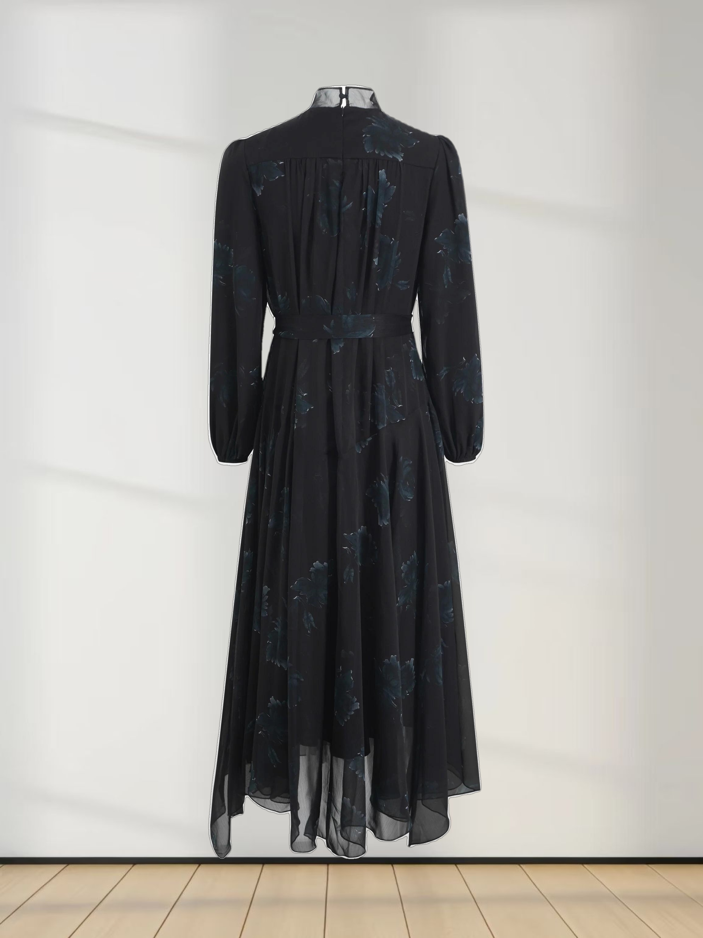 Asymmetrical Bottom Belted Dress-Green Floral