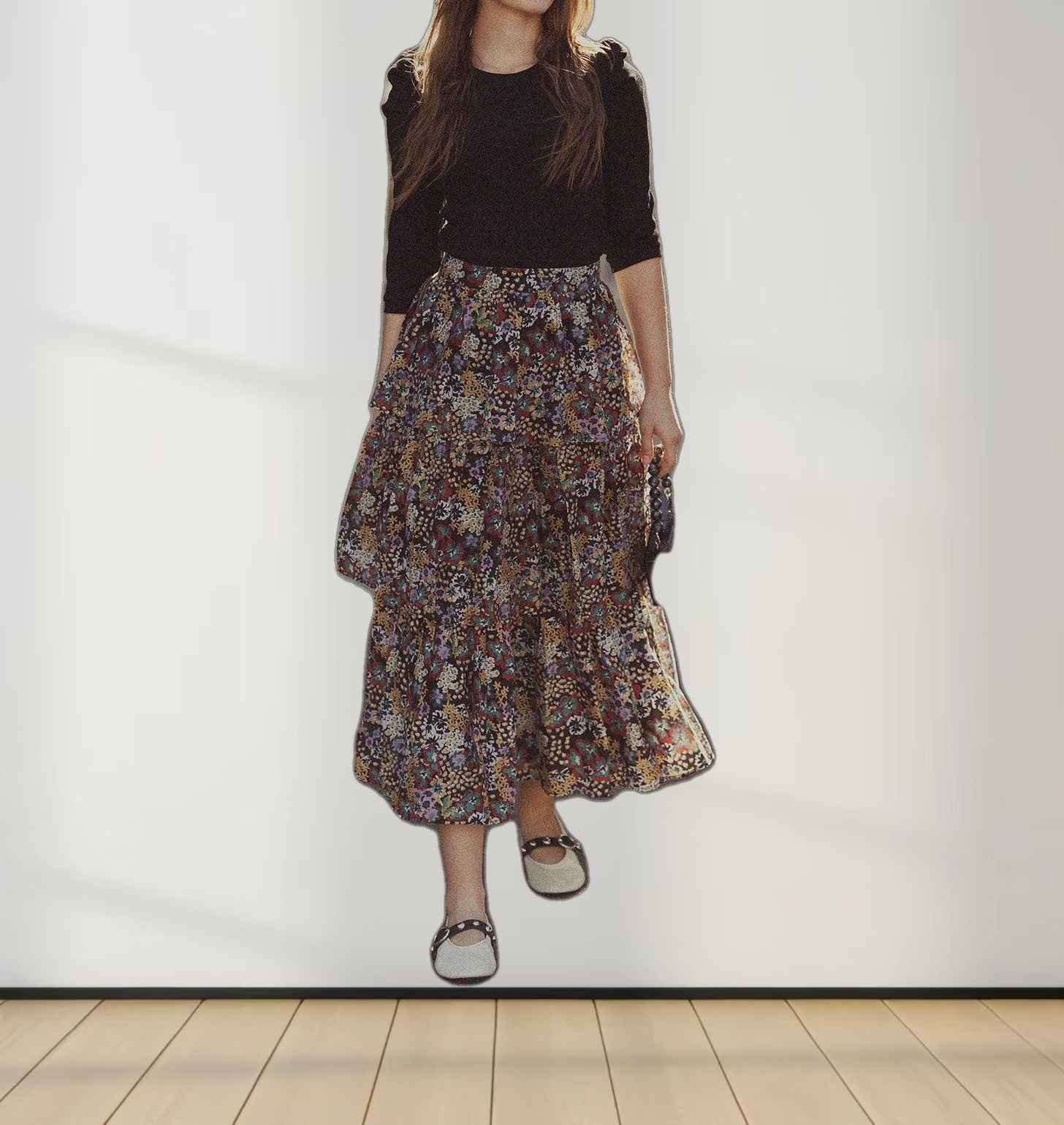 Ribbed Crew Neck Puff Sleeve Top-Black