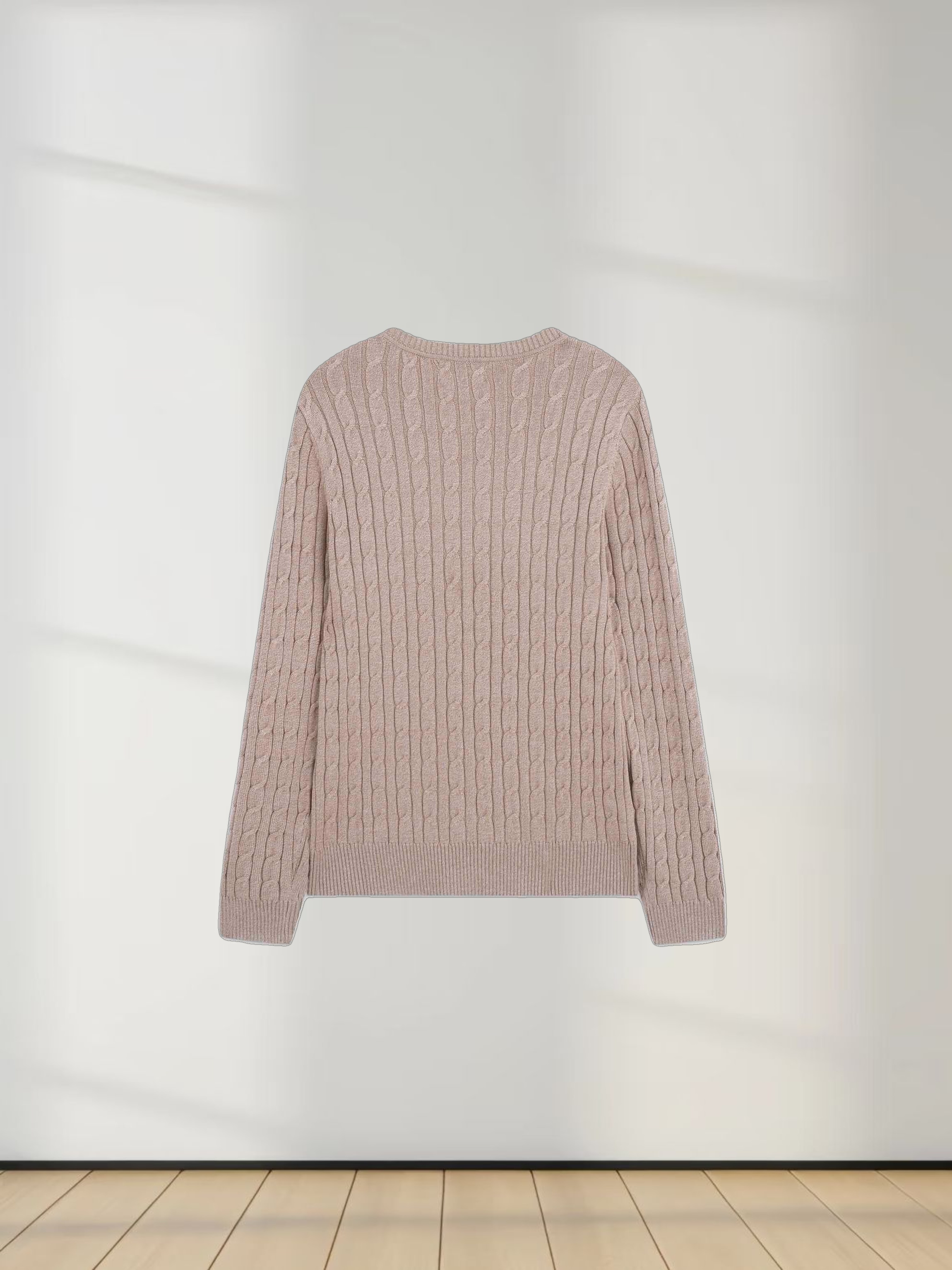 Knit Cable Sweater-Heathered Tan/Cream