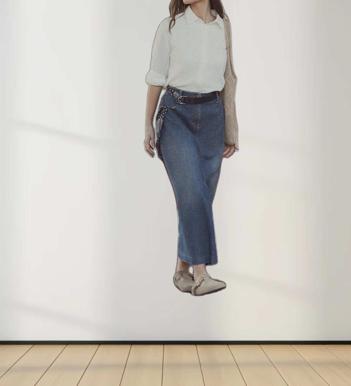 Front Kick Pleat Denim Skirt-Blue