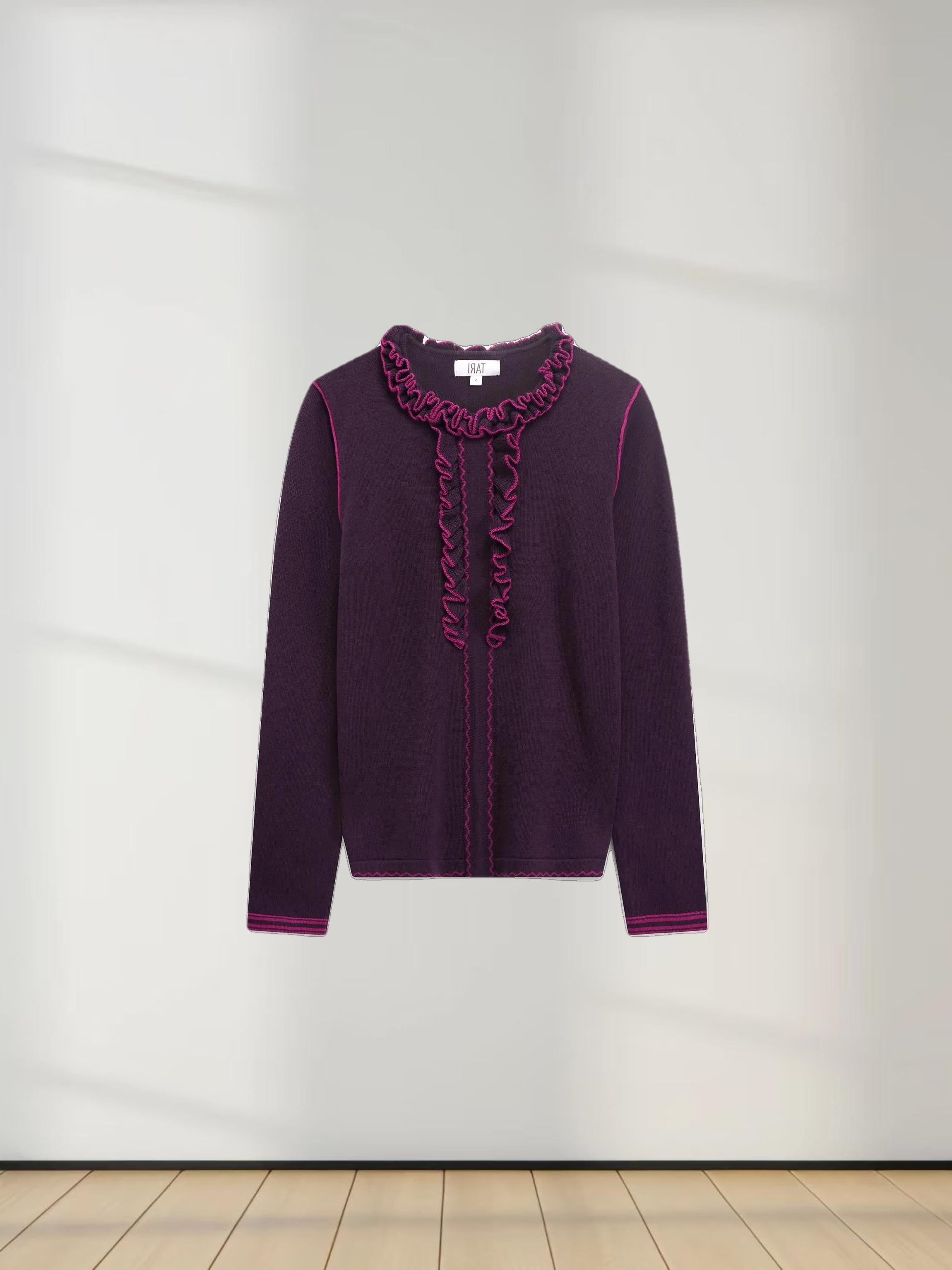 Ruffle Detail Sweater-Wine/Fuchsia
