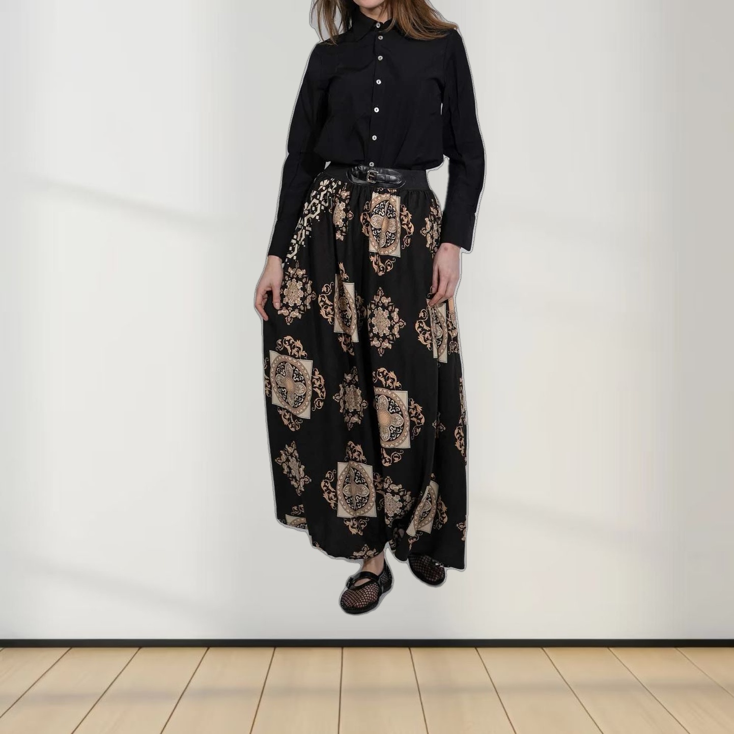 Leather Buckle Skirt-Black Medallion