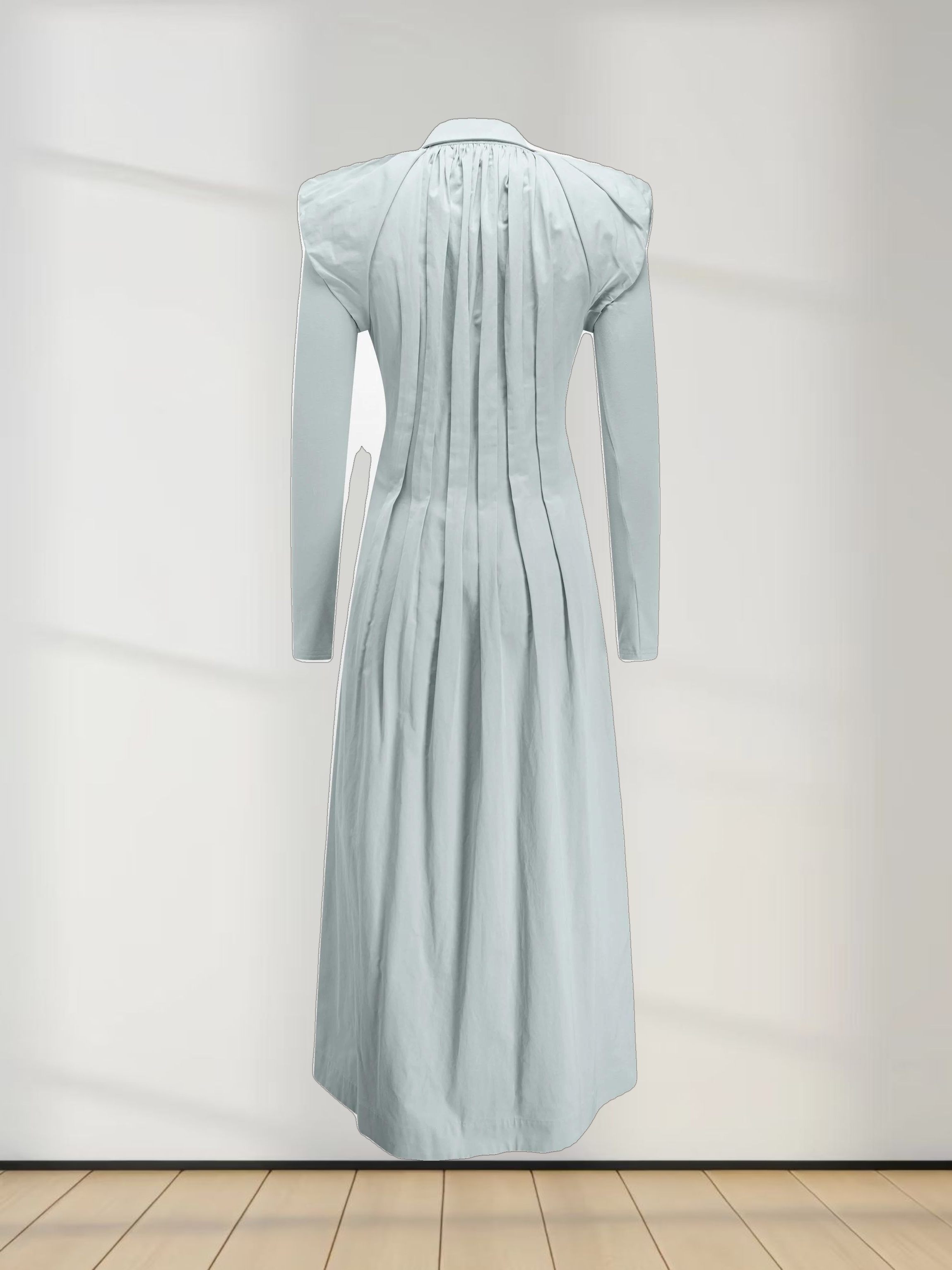 Pleat Front Button Down Dress-Light Blue