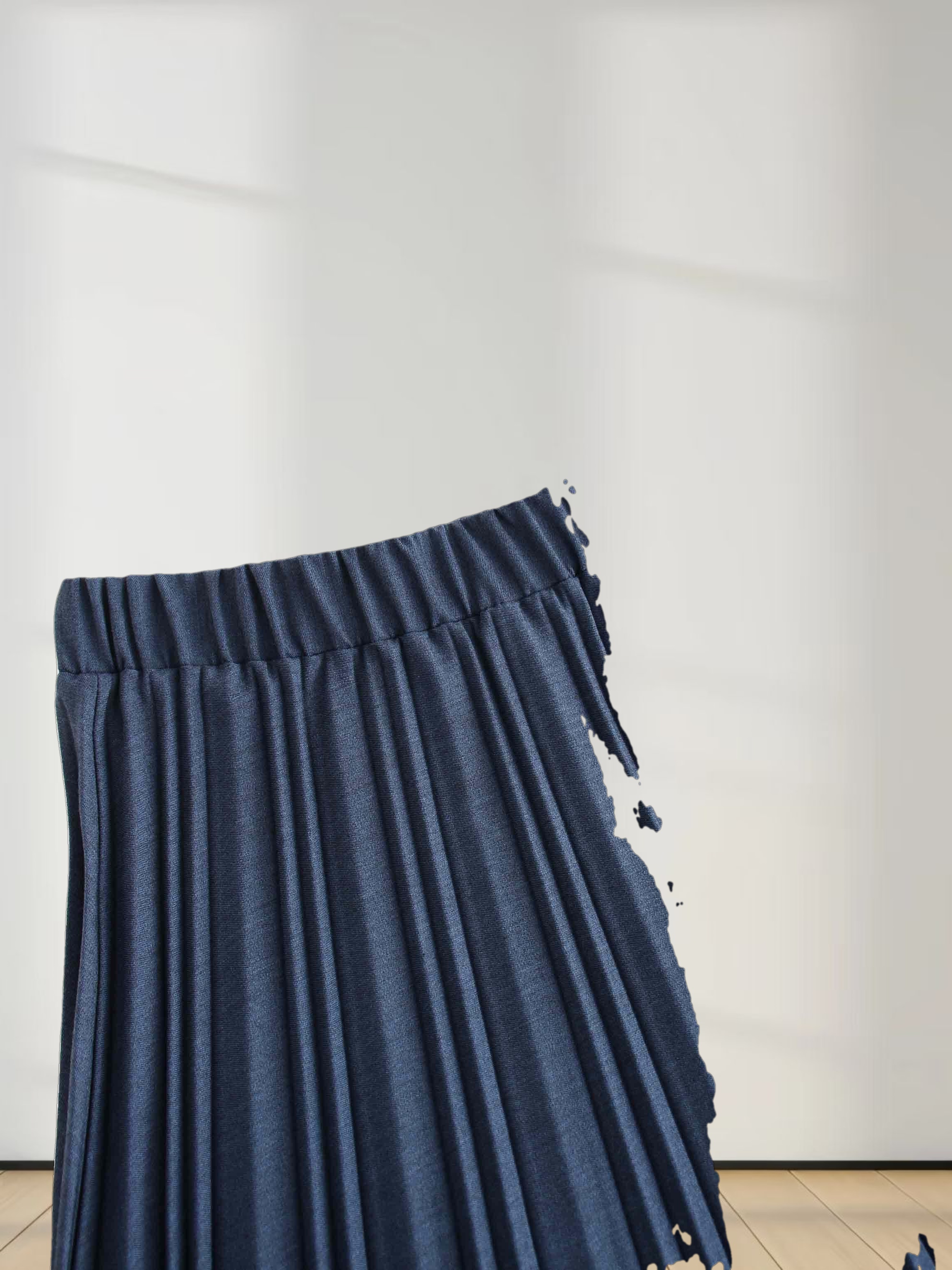 Mix Pleat Skirt-Dark Blue Denim