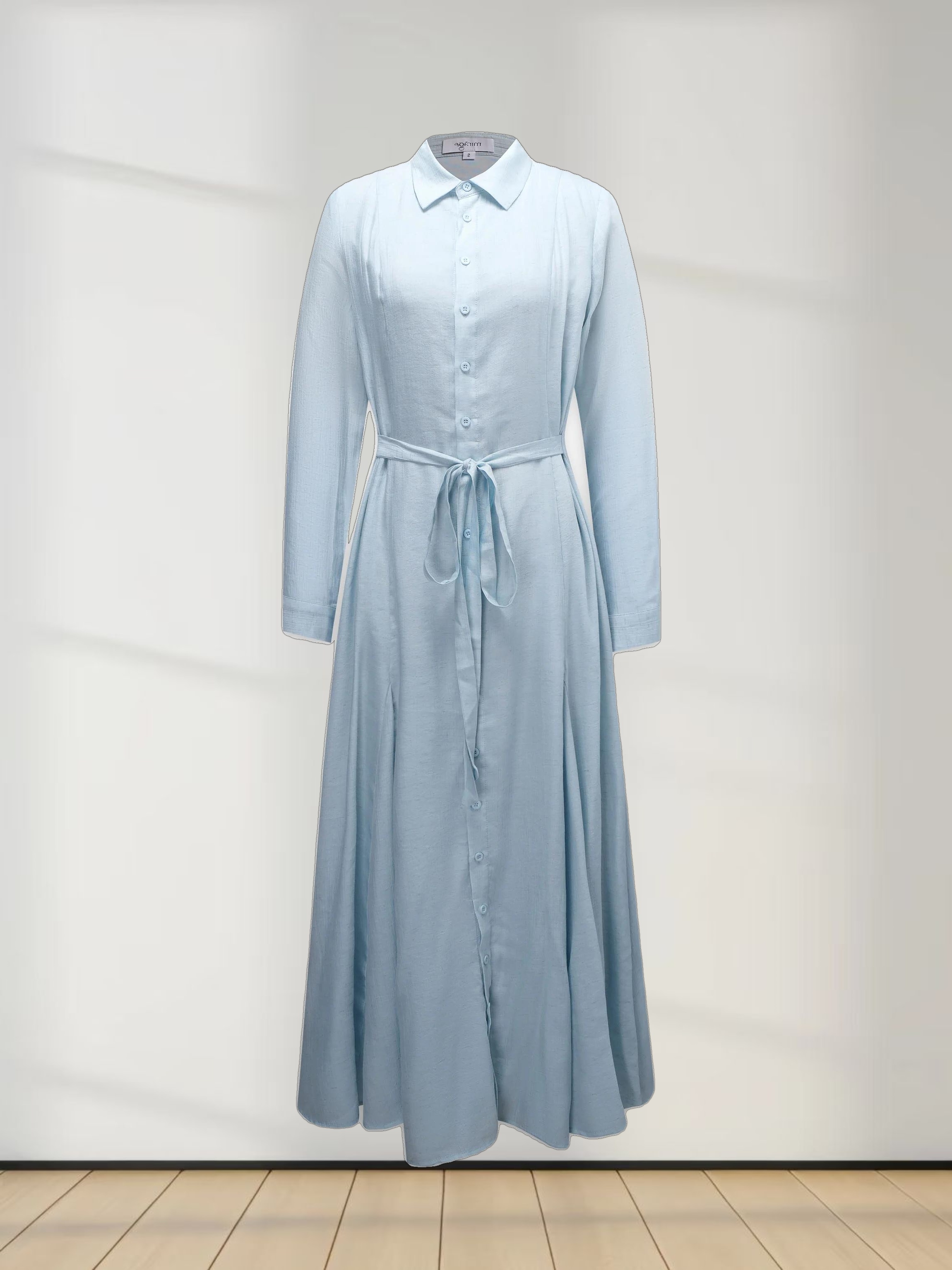 Collared A-Line Shirtdress-Soft Pleat Light Blue
