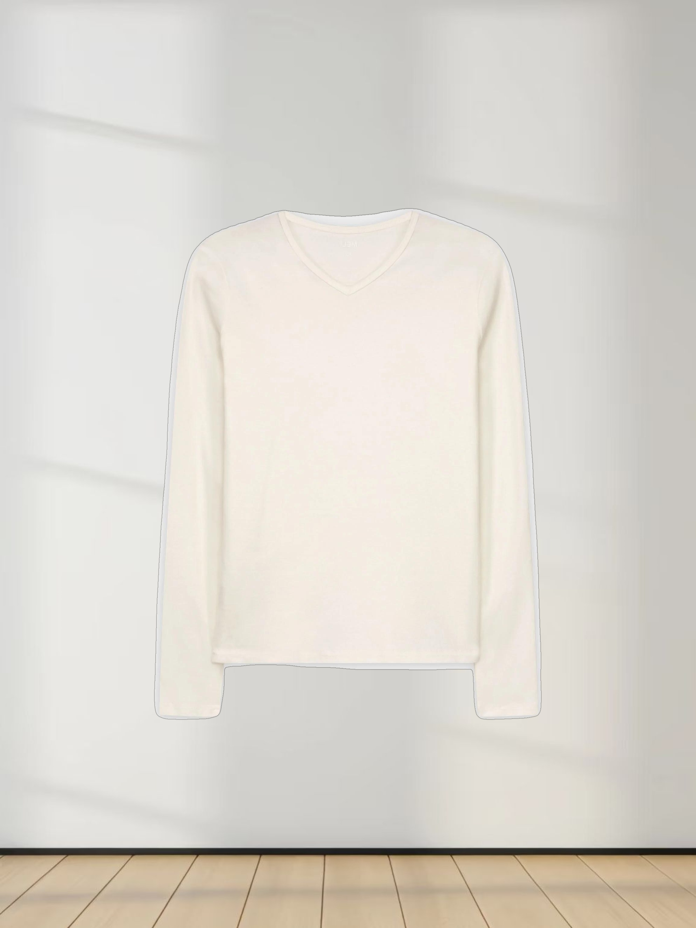 BASIC HIGH V TEE LS-CREAM