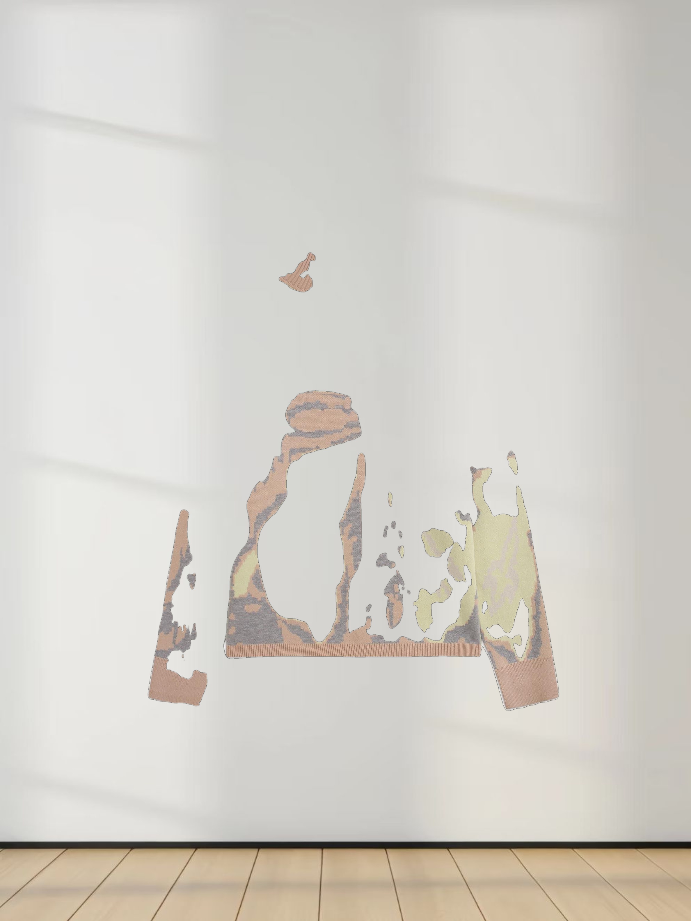 Printed Mock Neck Sweater-Grey/Peach/Yellow