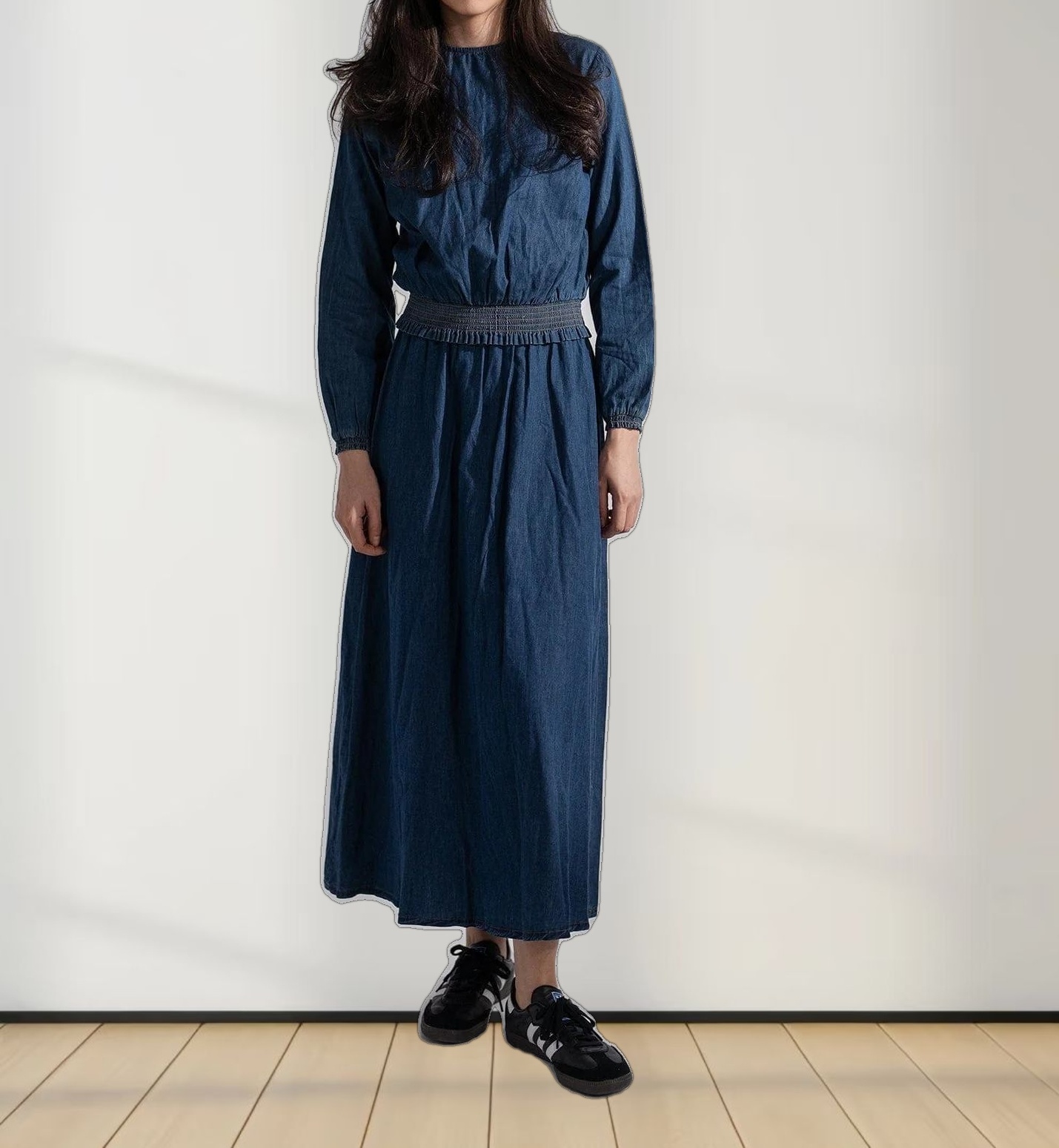 Waisted Denim Top-Blue