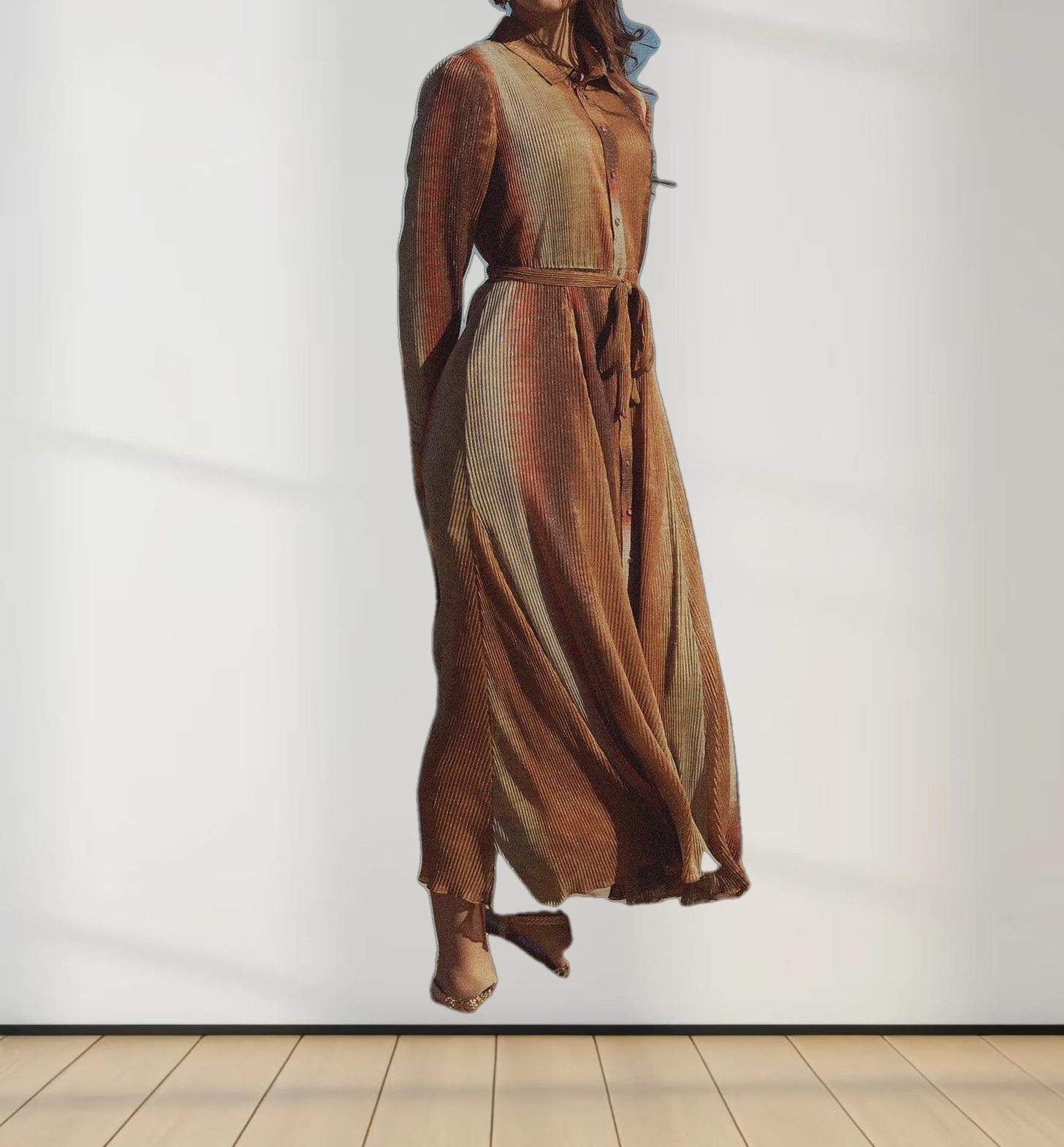 Micro Pleats Princess Style Dress-Copper Shimmer