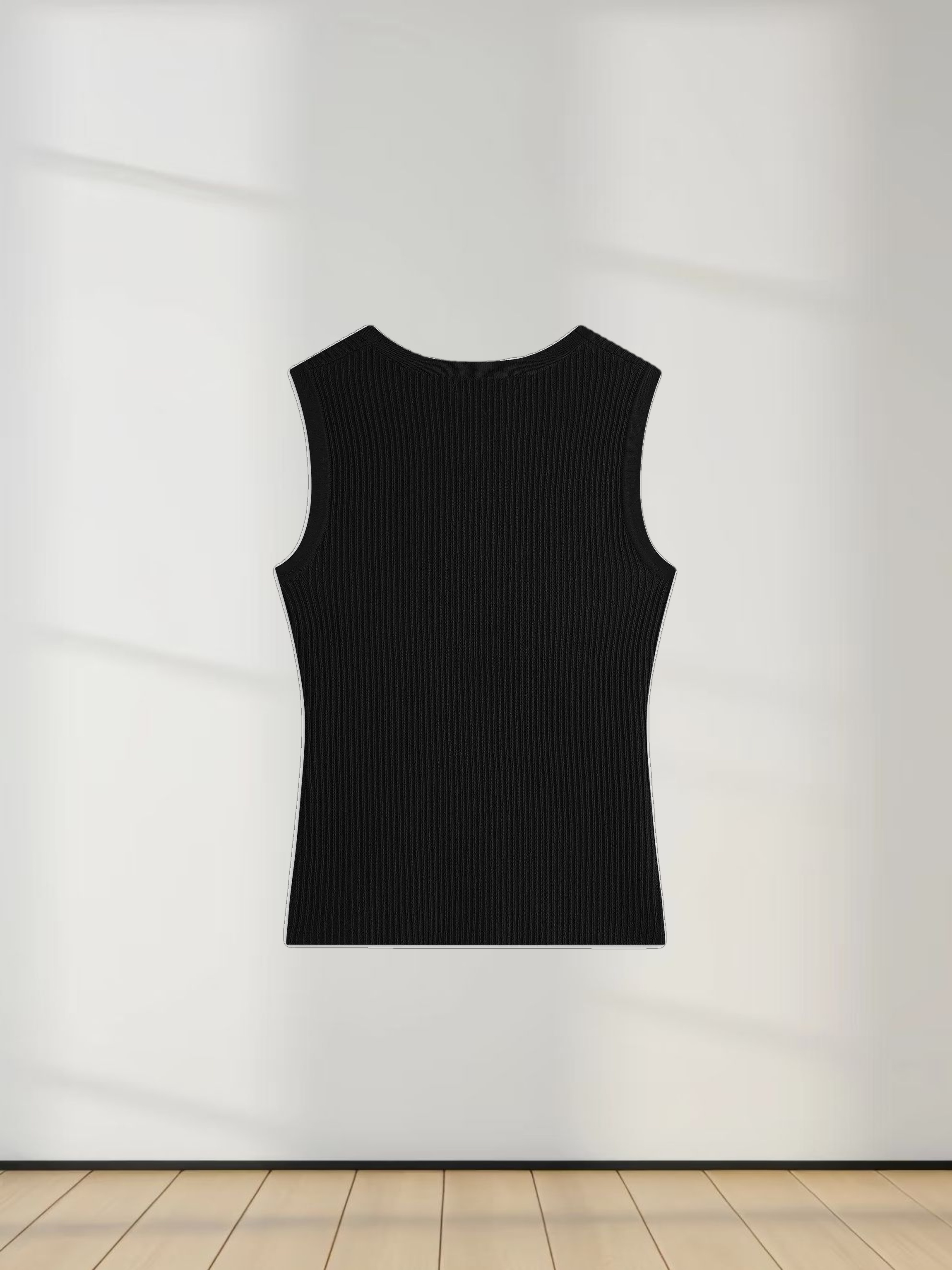 Sleeveless Ribbed Crew-Black