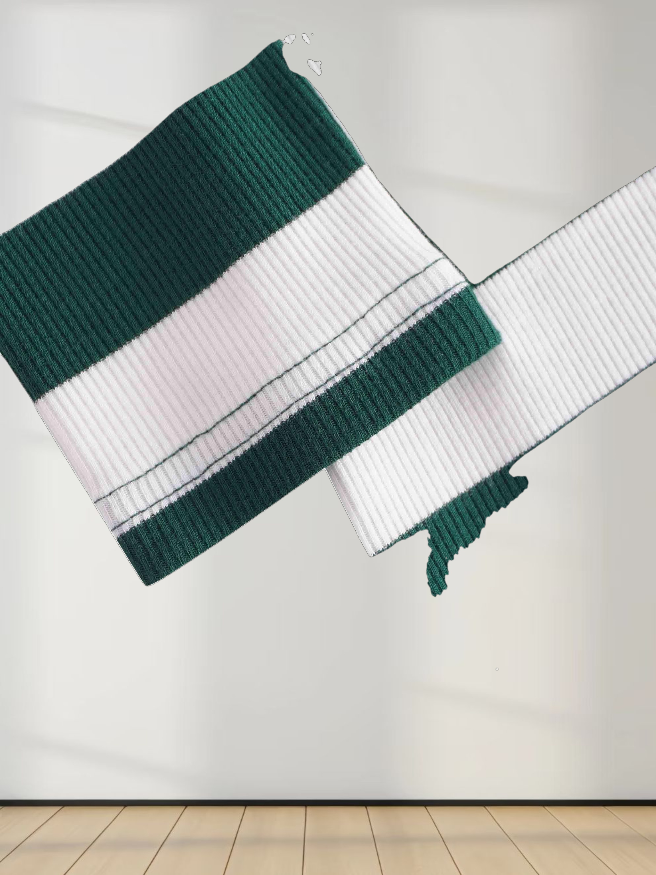 Striped Ribbed Turtleneck-Emerald/Cream