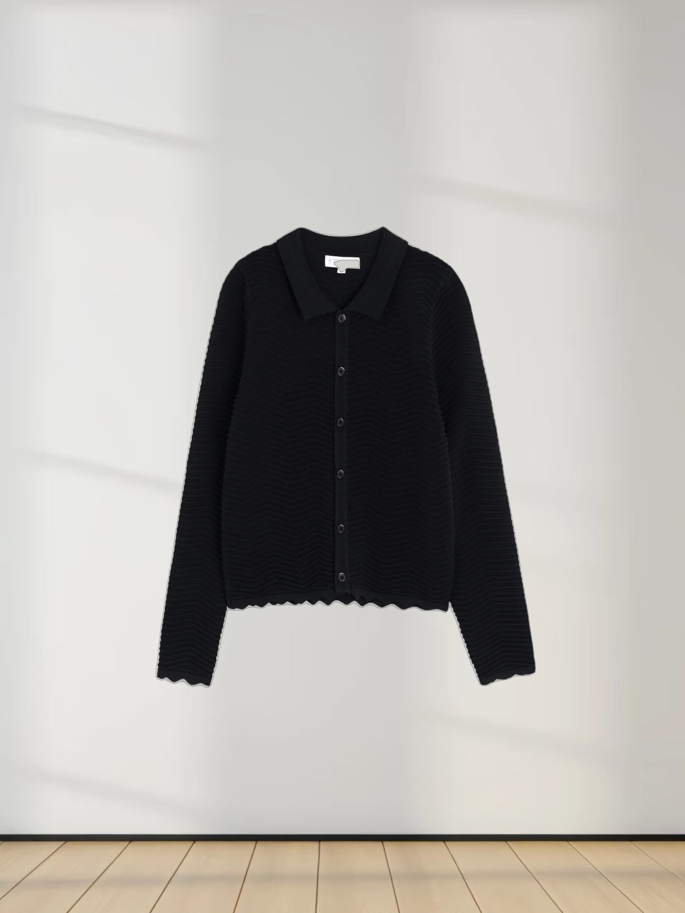 Wave Knit Cardigan-Black