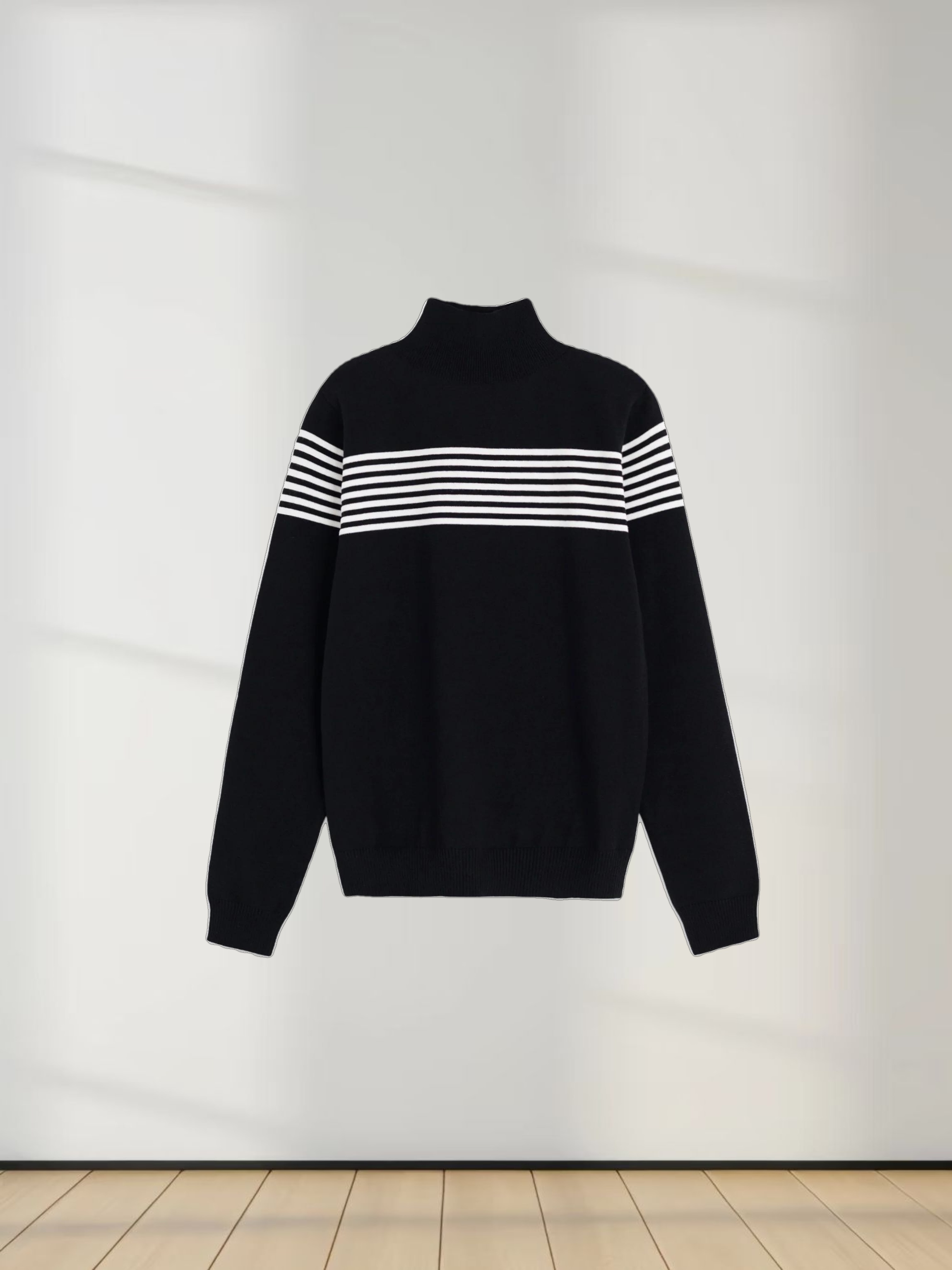 Thin Stripe Turtleneck  Sweater-Black/White