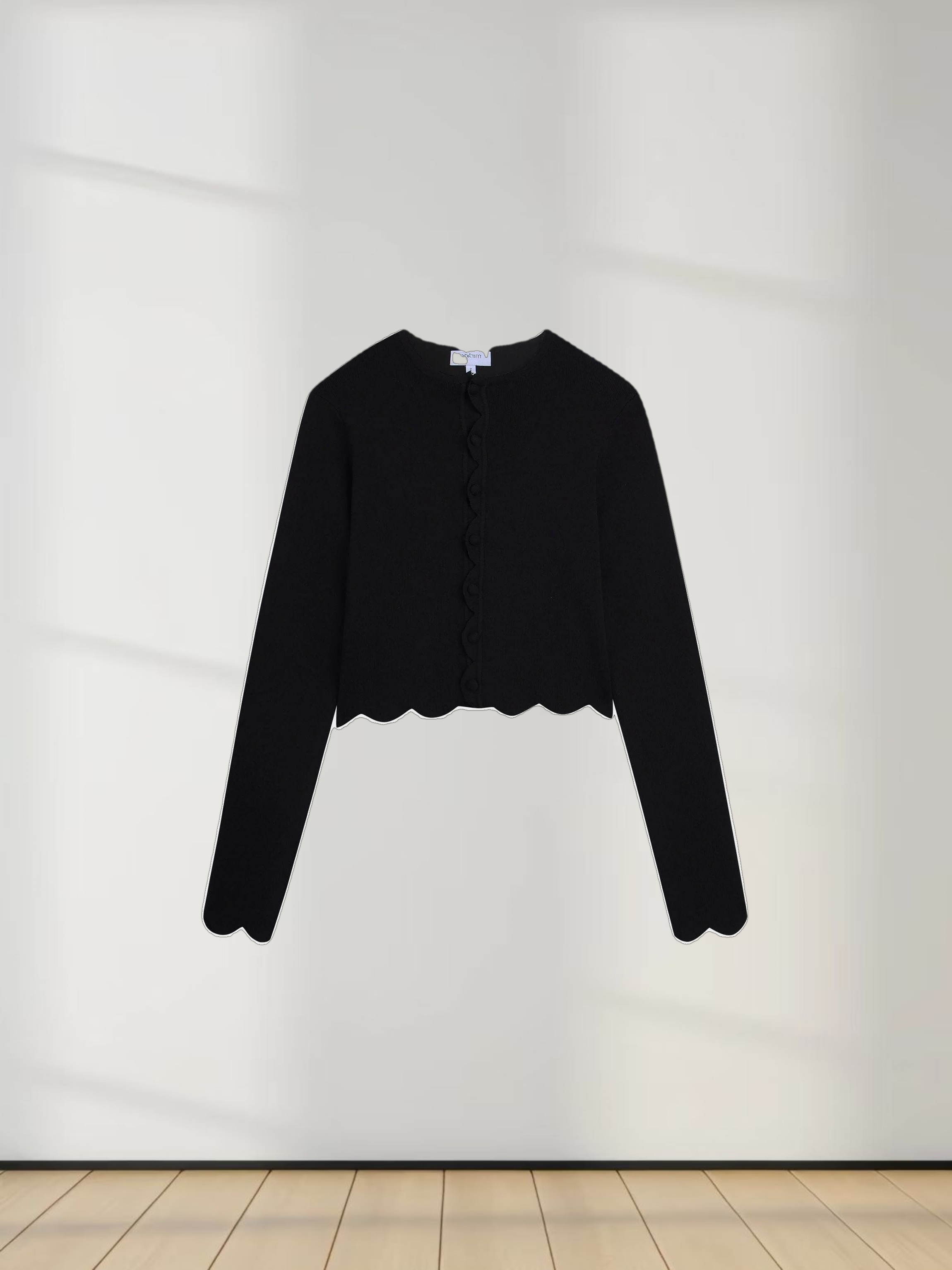 Scallop Edge Crew Cardigan SHORT-Black