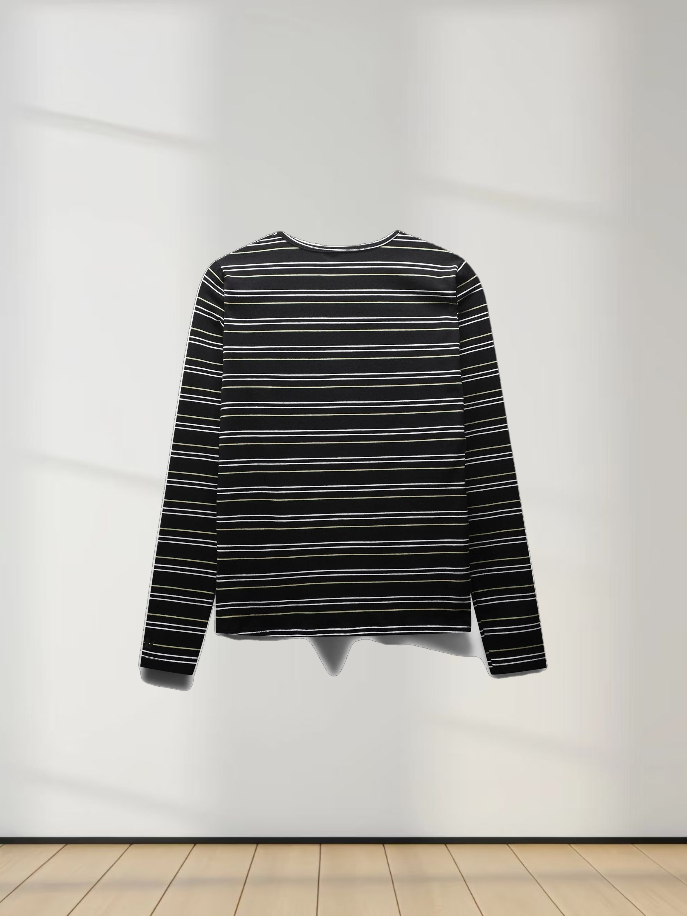 Flat Striped Crew Long Sleeve-Black/White/Green