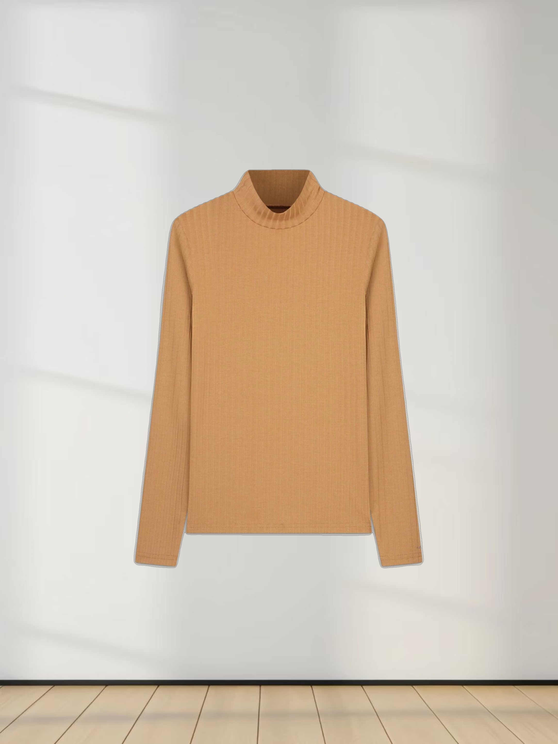 RIBBED JERSEY TURTLENECK-SAND