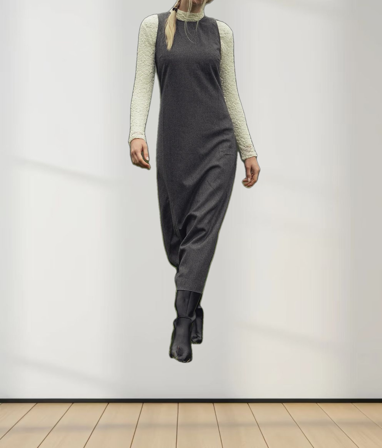 Basic Wool Blend Slip Dress-Grey