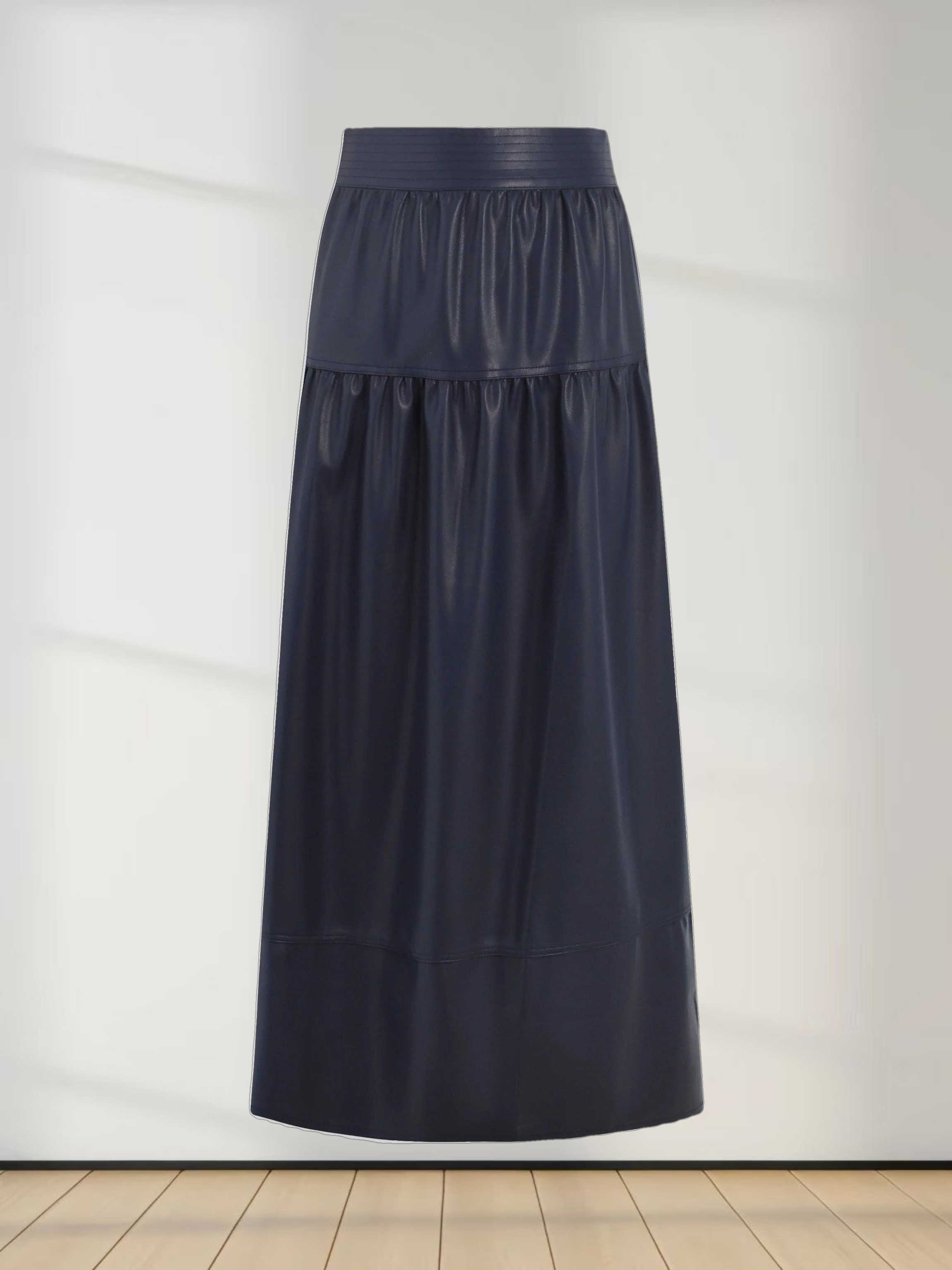 Drop Waist Leather Skirt-Navy