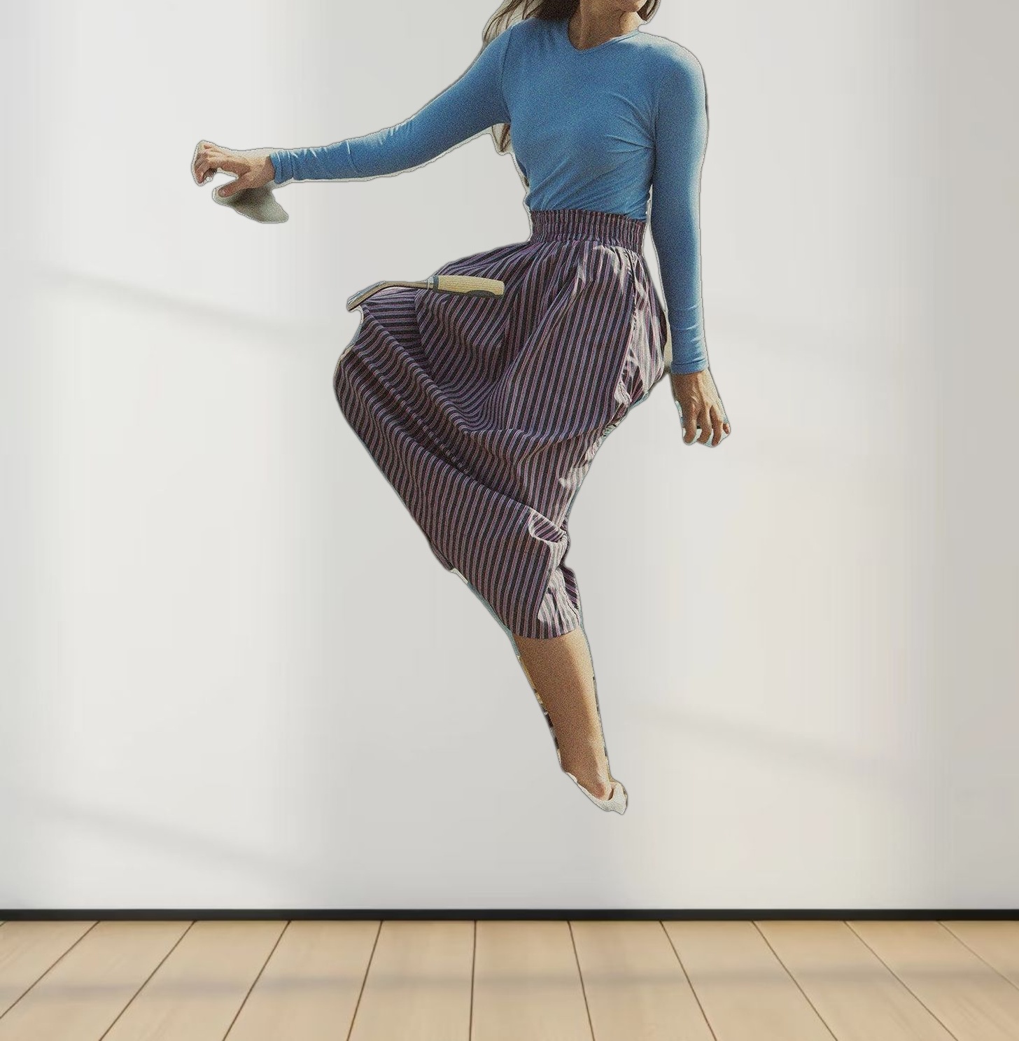 RIBBED HIGH V TEE LS-SKY BLUE