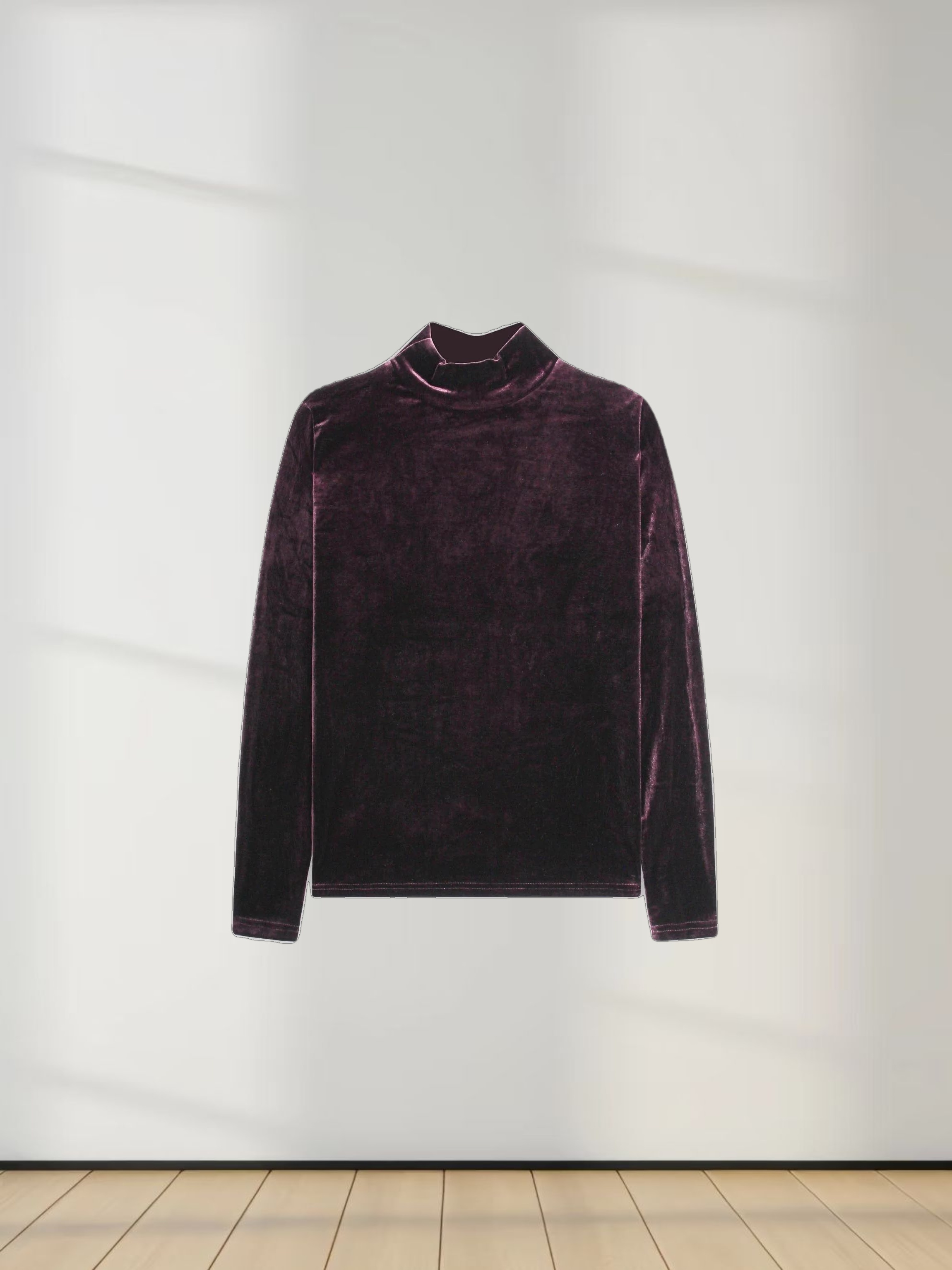 Velour Mock Neck Turtleneck-Brown