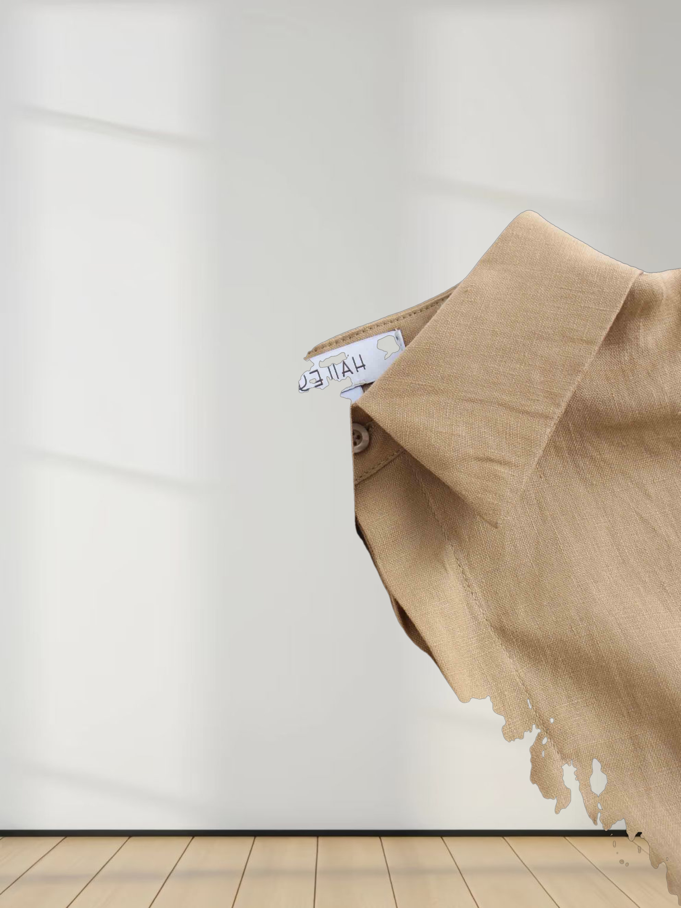 Drawstring Button Down Linen Top-Tan