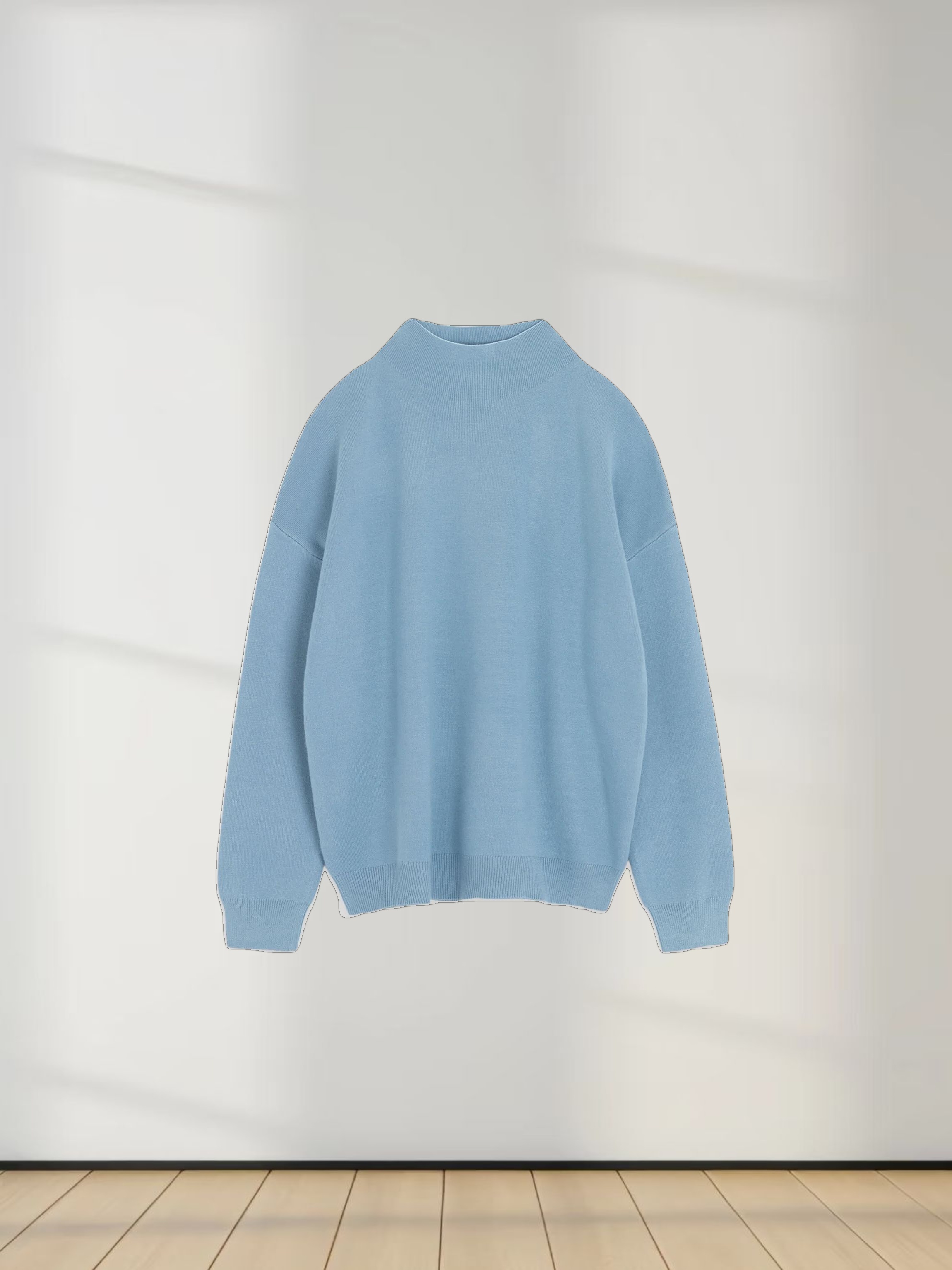 Mock Neck Thin Knit Sweater-Light Blue