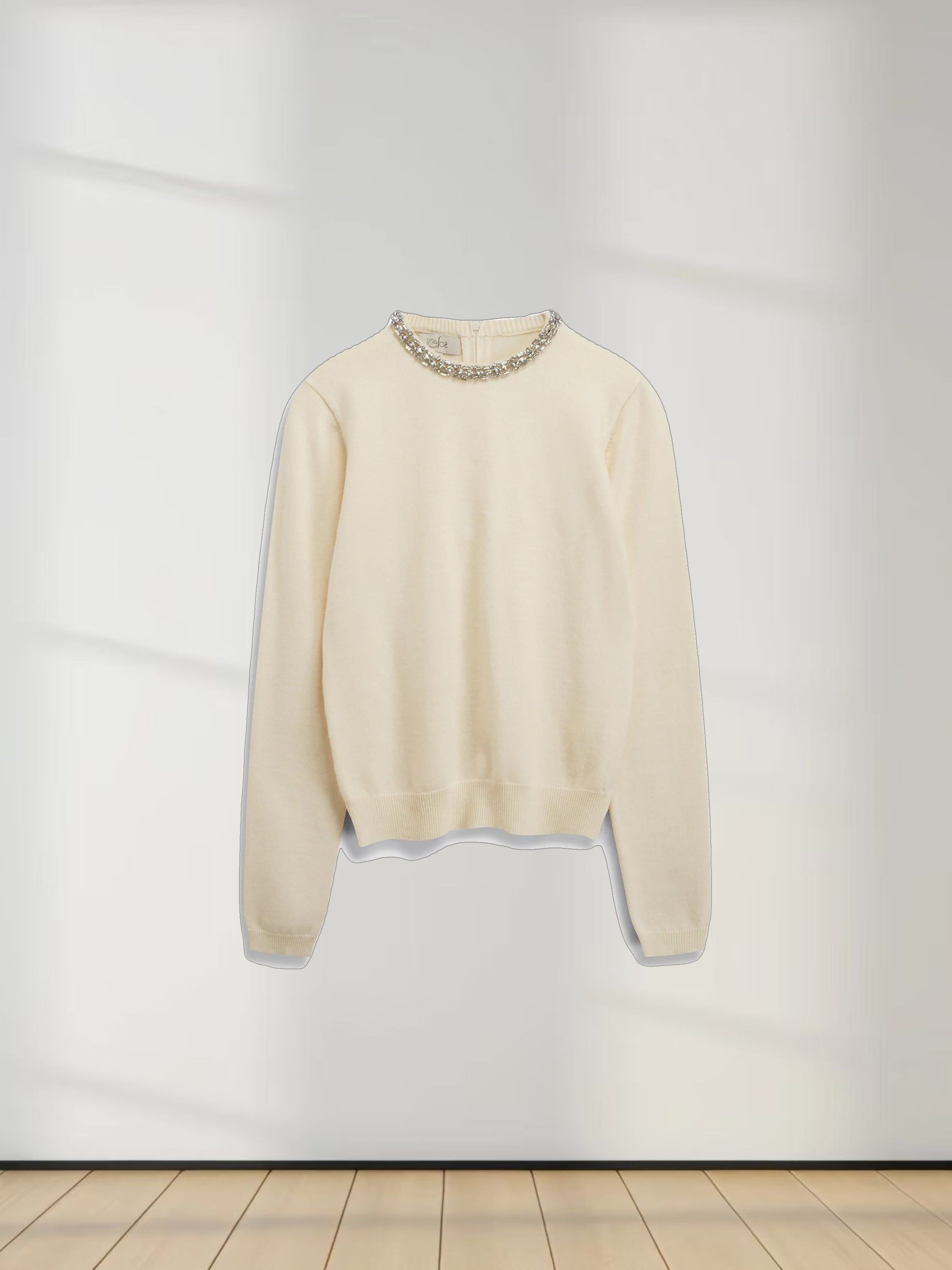Embellished Crew Sweater-Ivory