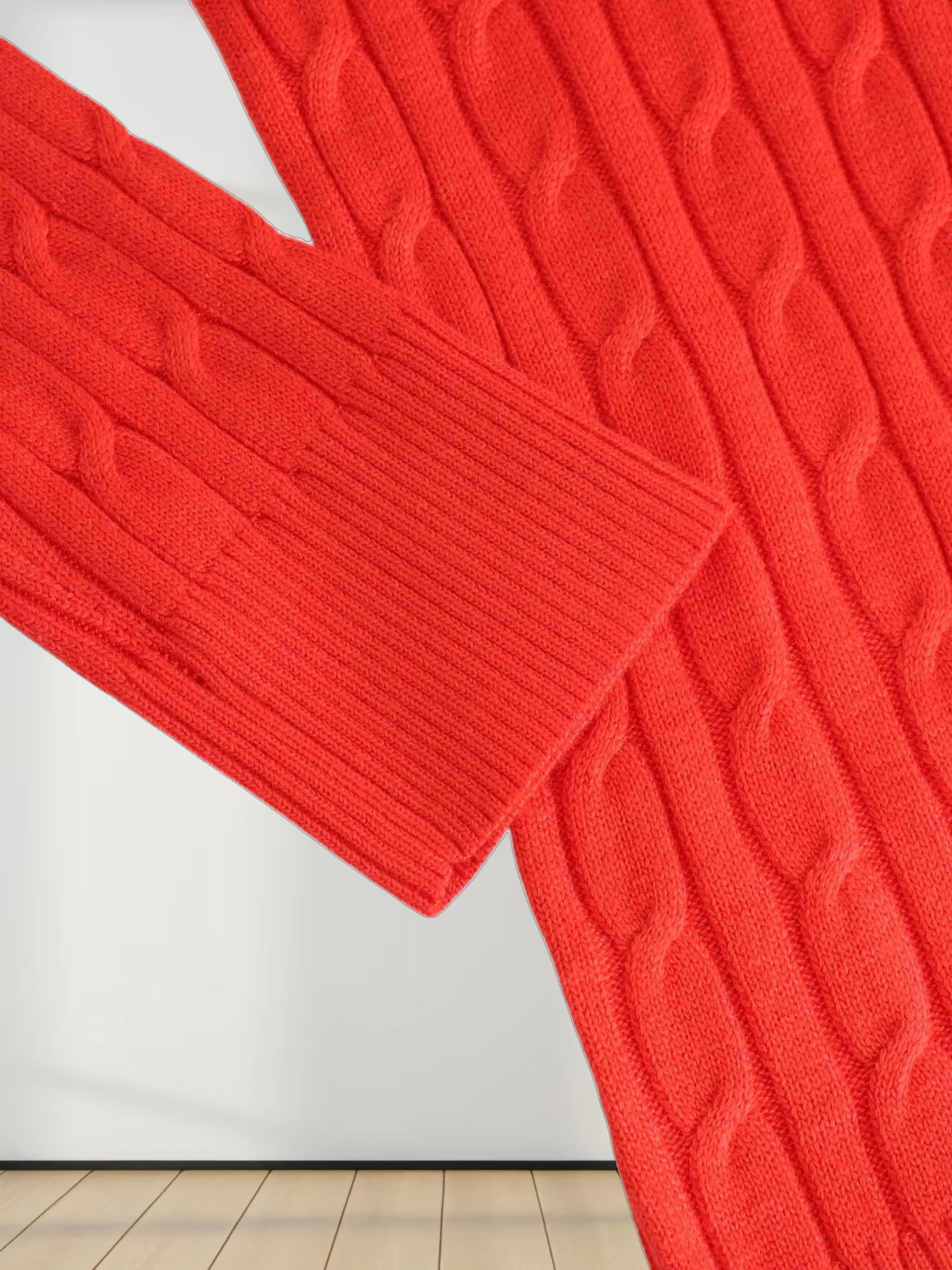 Knit Cable Sweater-Persimmon Orange