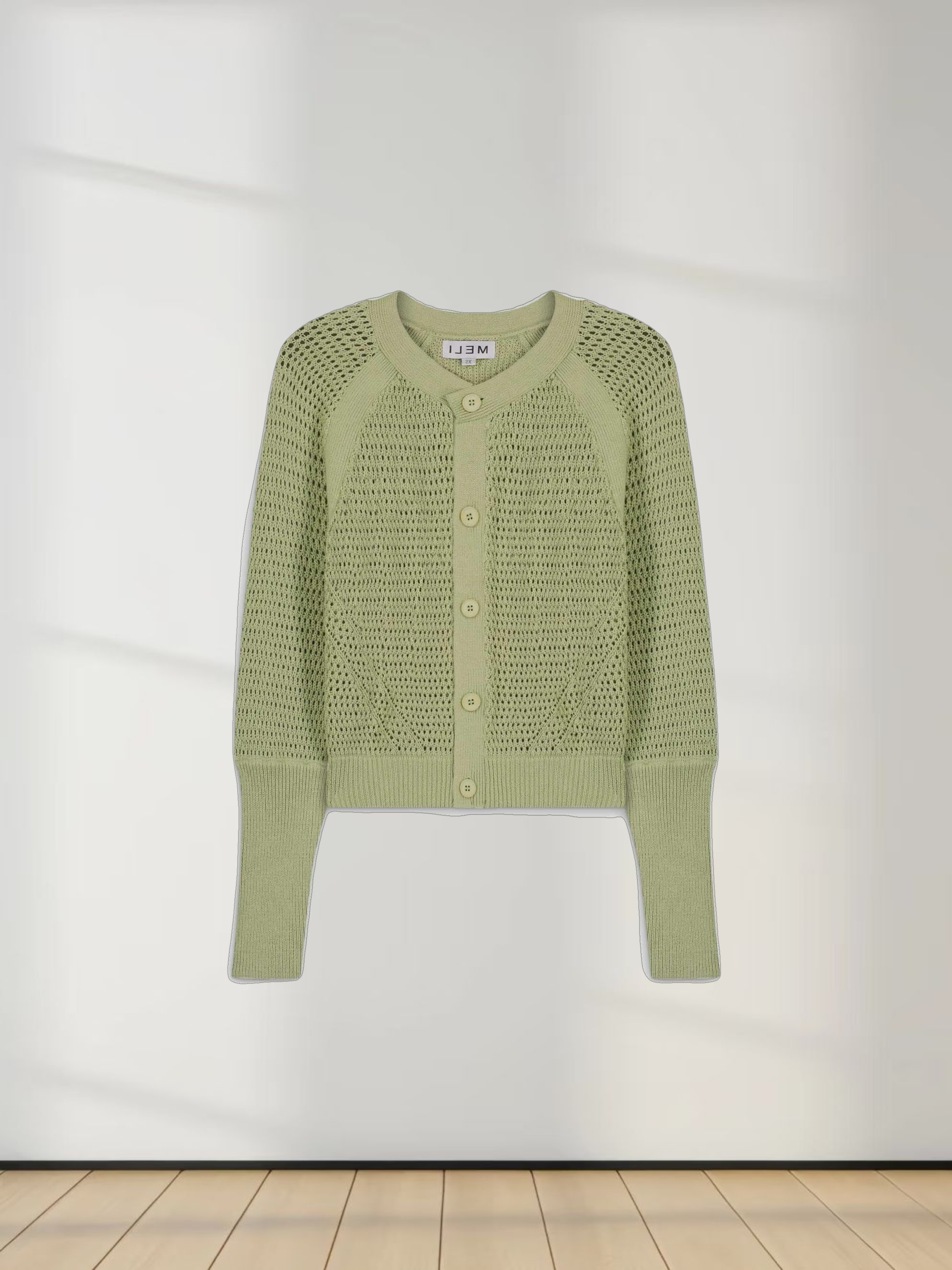 CROCHET CREW CARDIGAN-SAGE GREEN