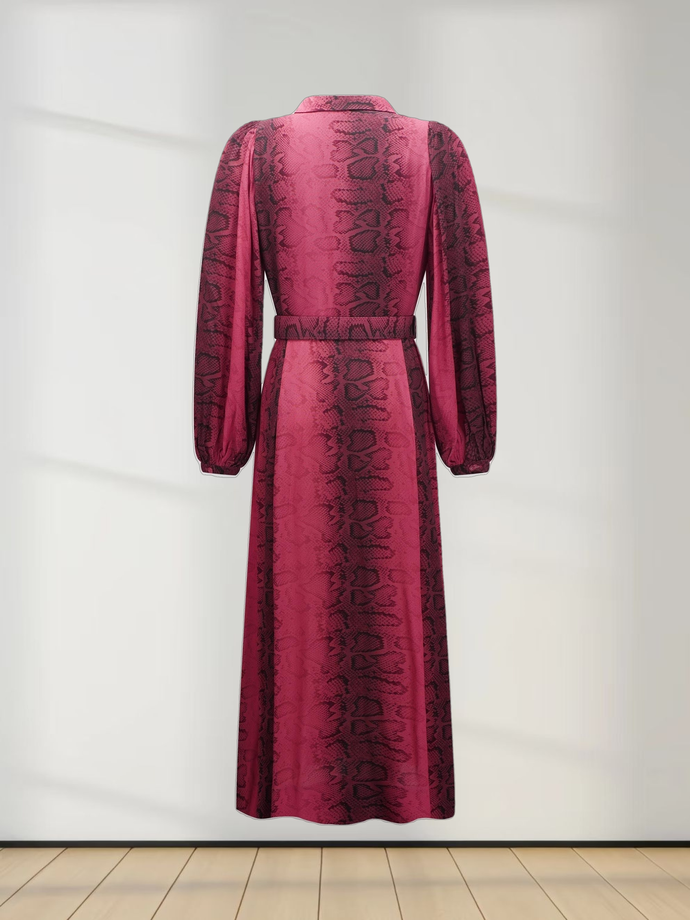 High Waisted Shirtdress-Burgundy Reptile