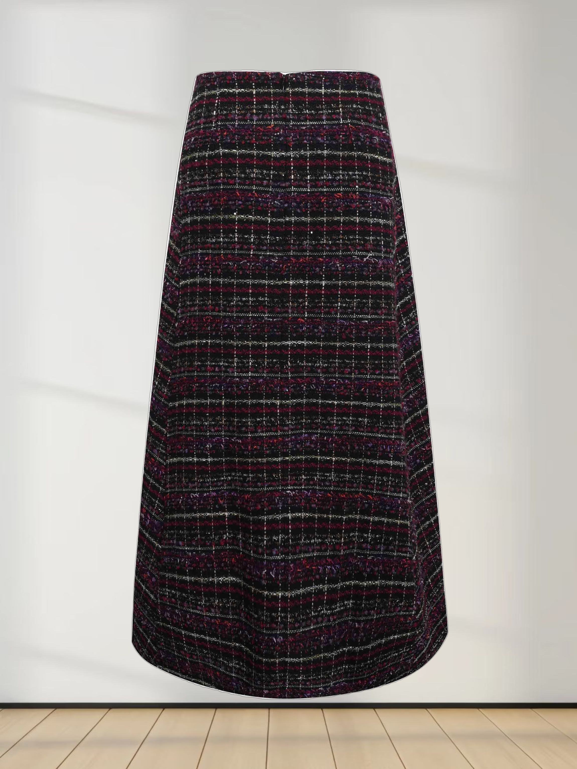 A-Line High Low Skirt-Burgundy Tweed