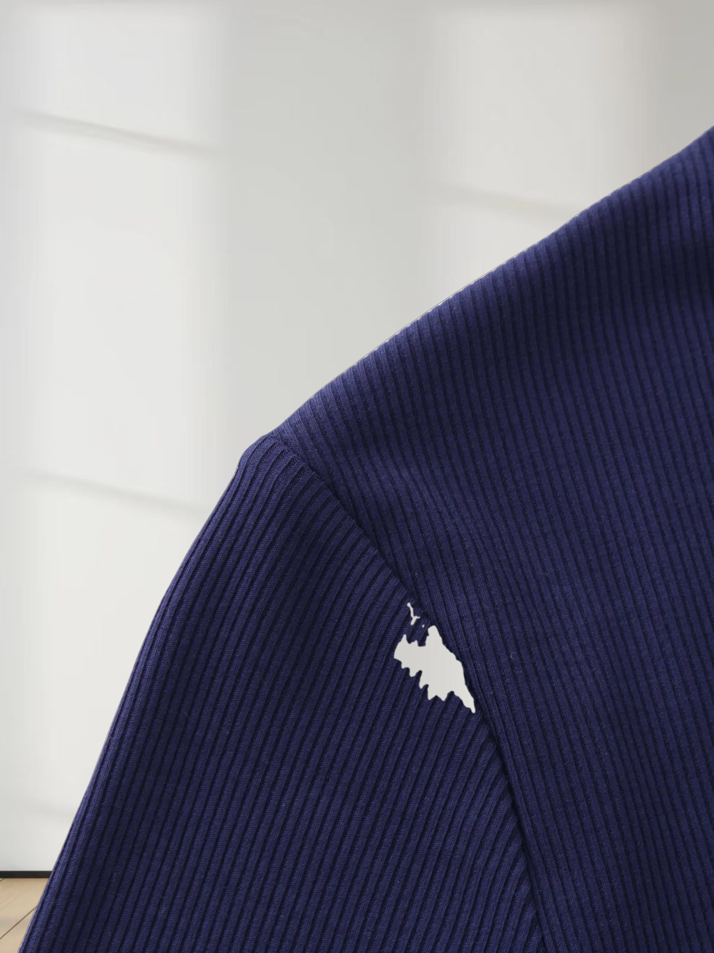 RIBBED HIGH V LS-NAVY