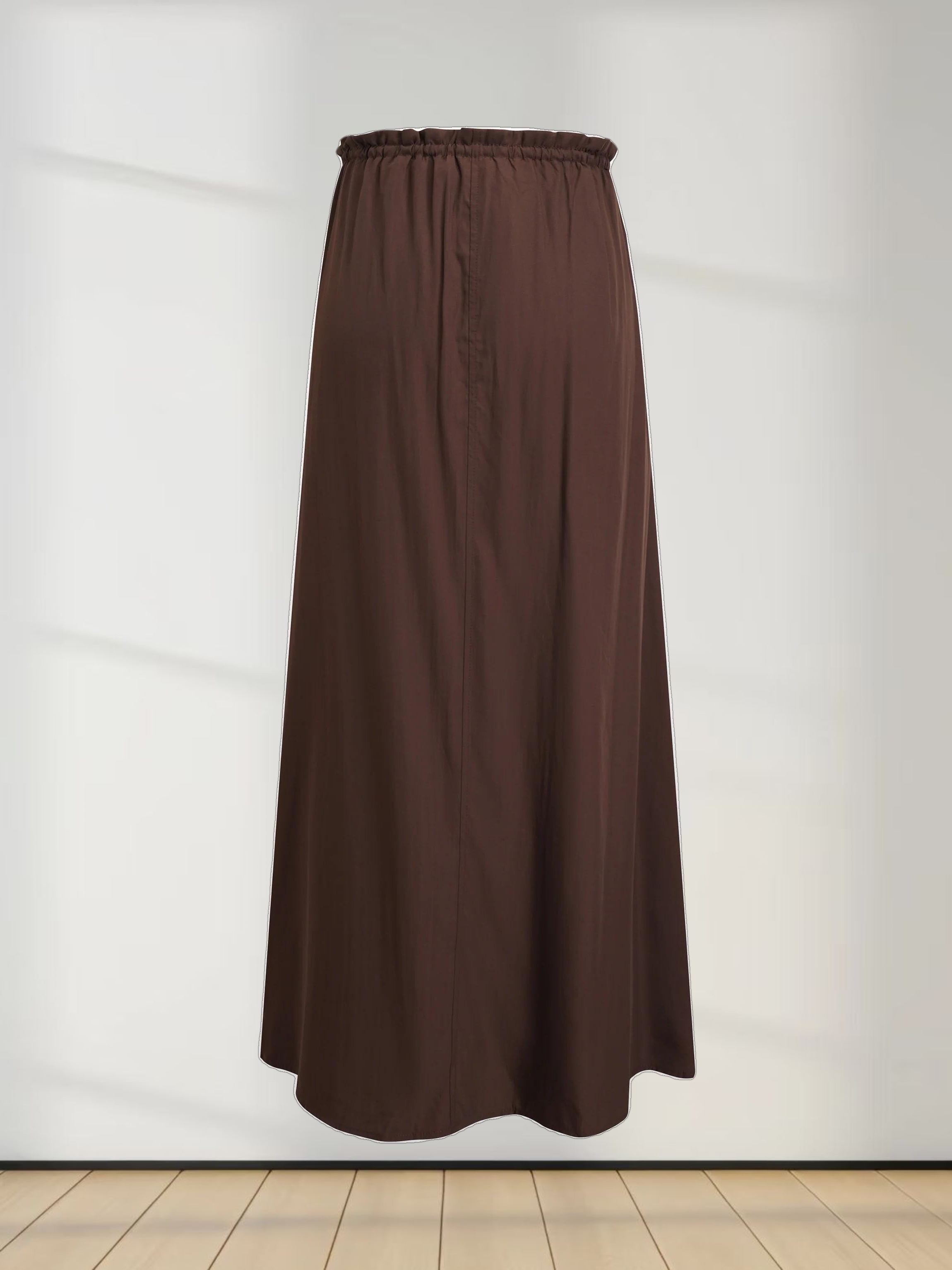 DRAWSTRING RUFFLE SKIRT-BROWN