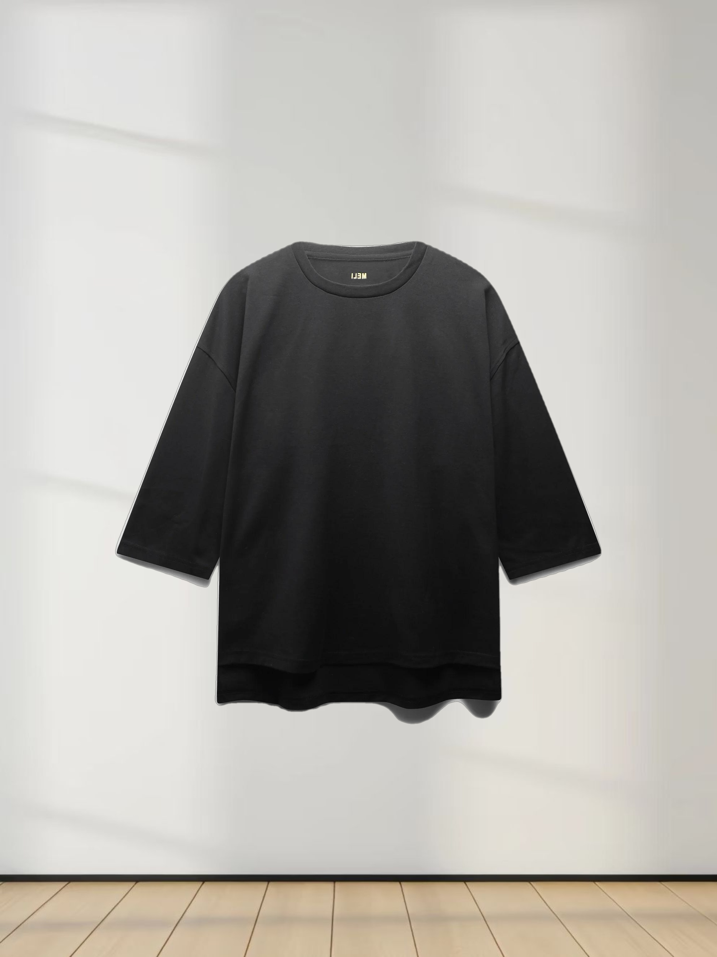 Oversized Boxy 3Q Sleeve Tee-Black