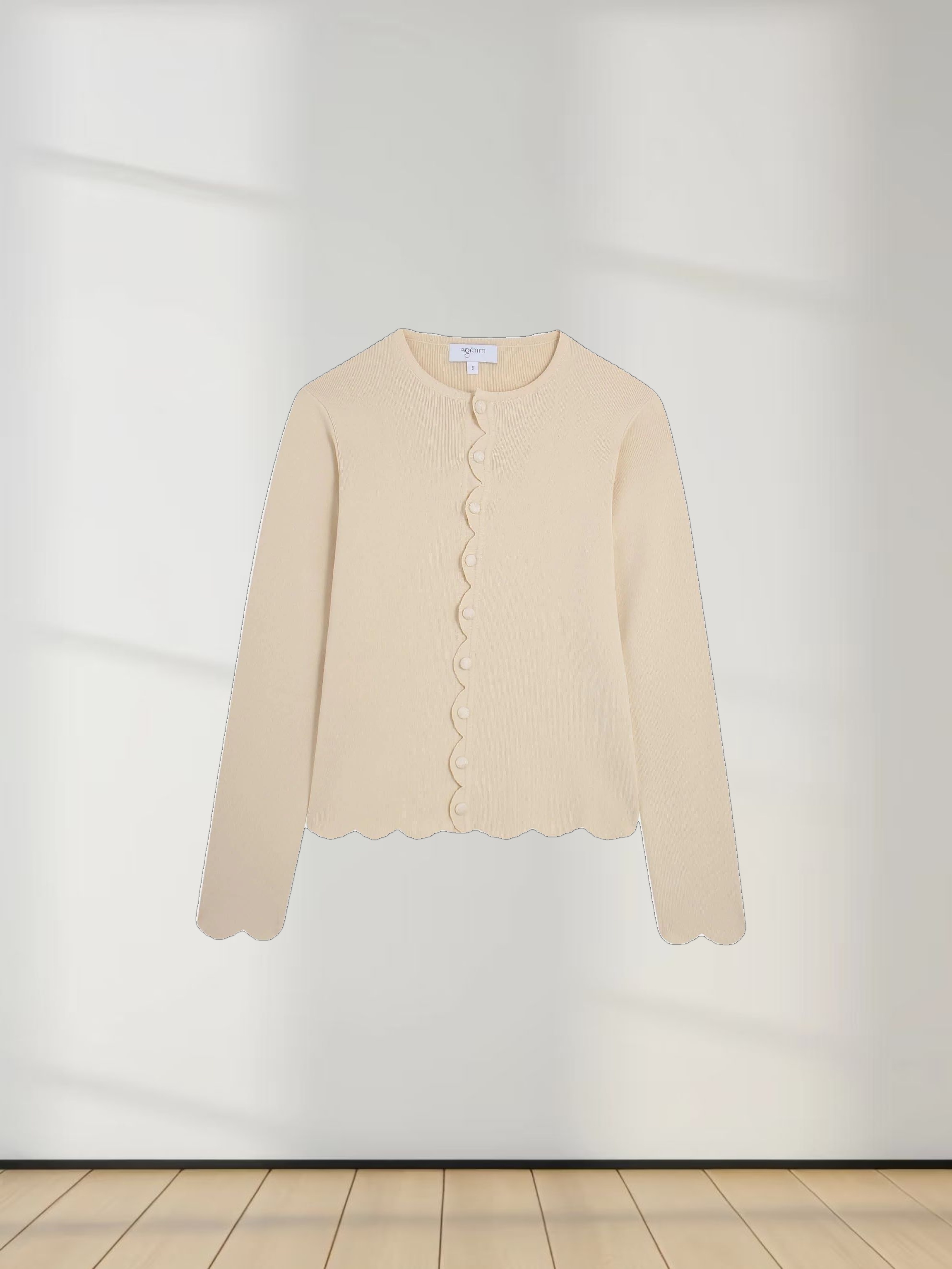 Scallop Edge Crew Cardigan-Ivory