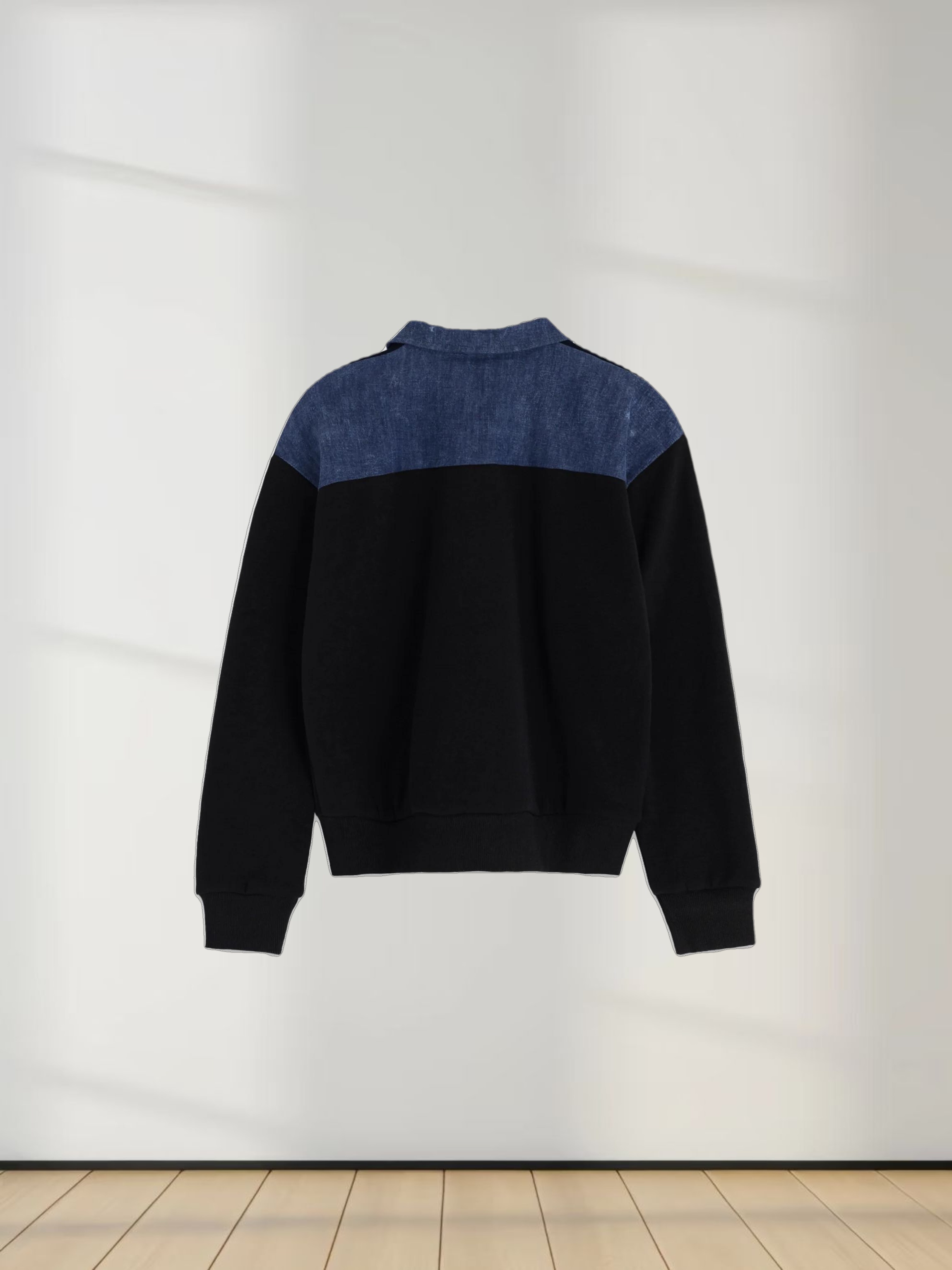 Collar Sweatshirt-Denim/Black