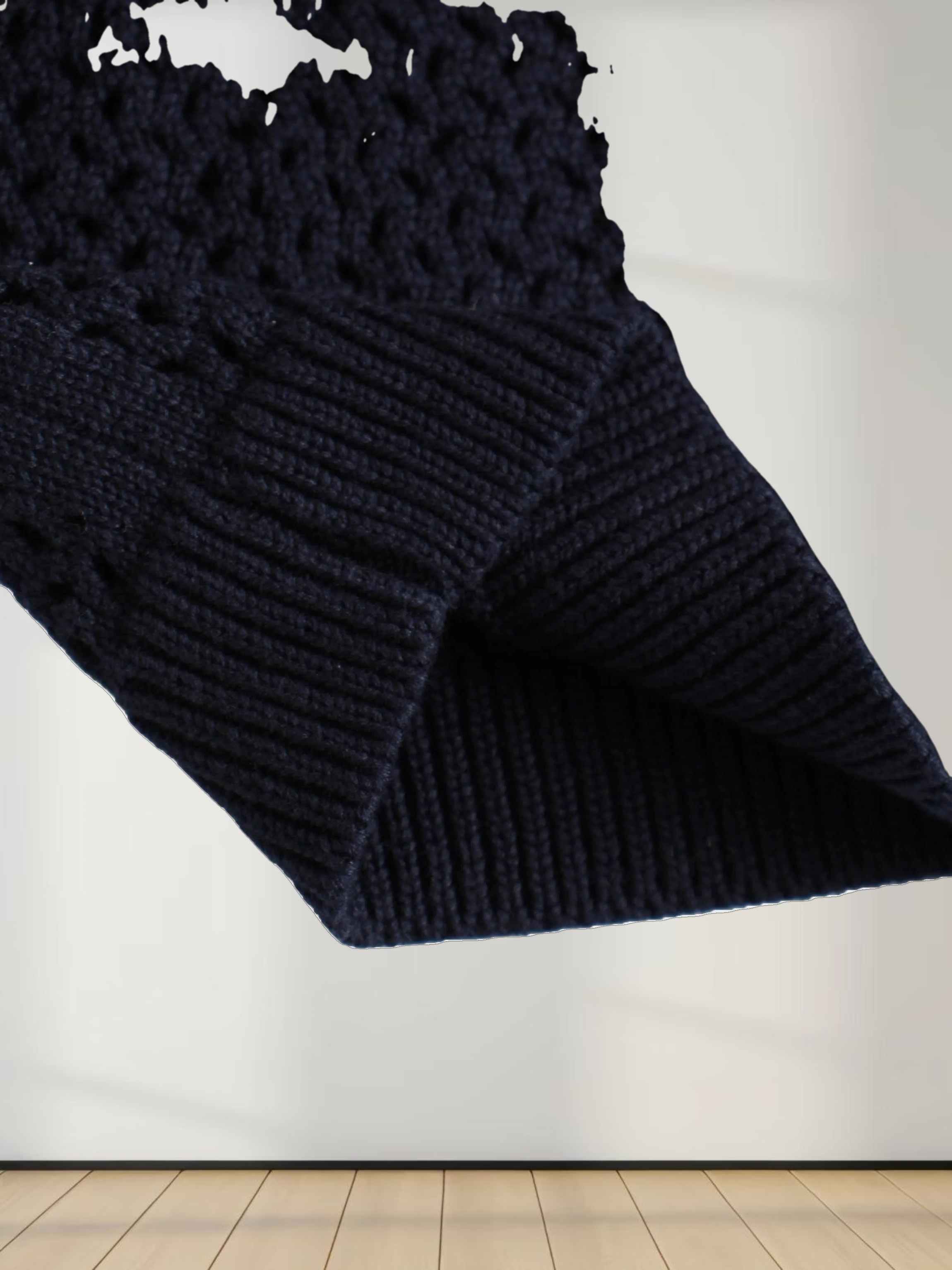 Crochet Knit Button Down Cardigan-Navy