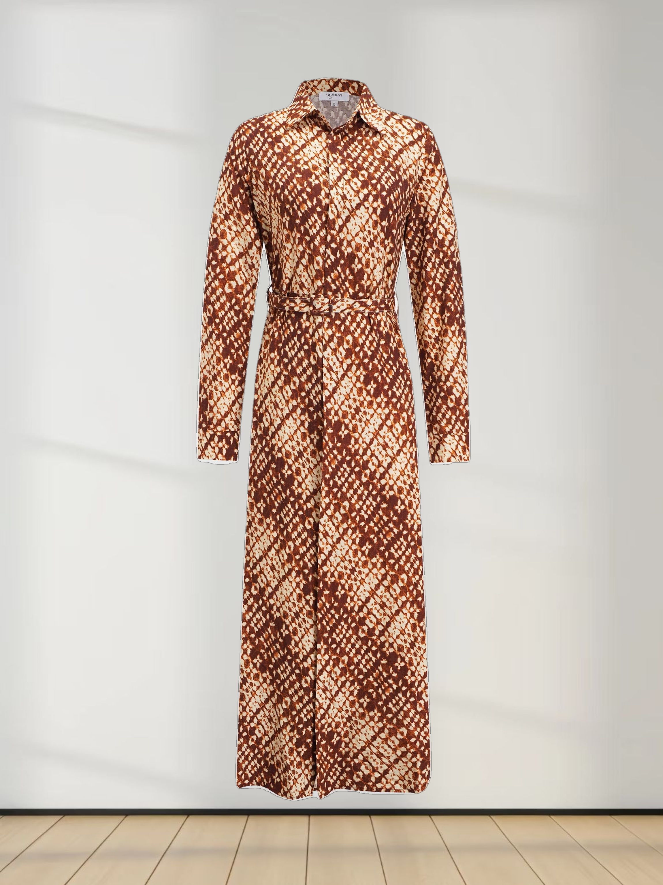 Basic Belted A-Line Dress-Brown Speckled