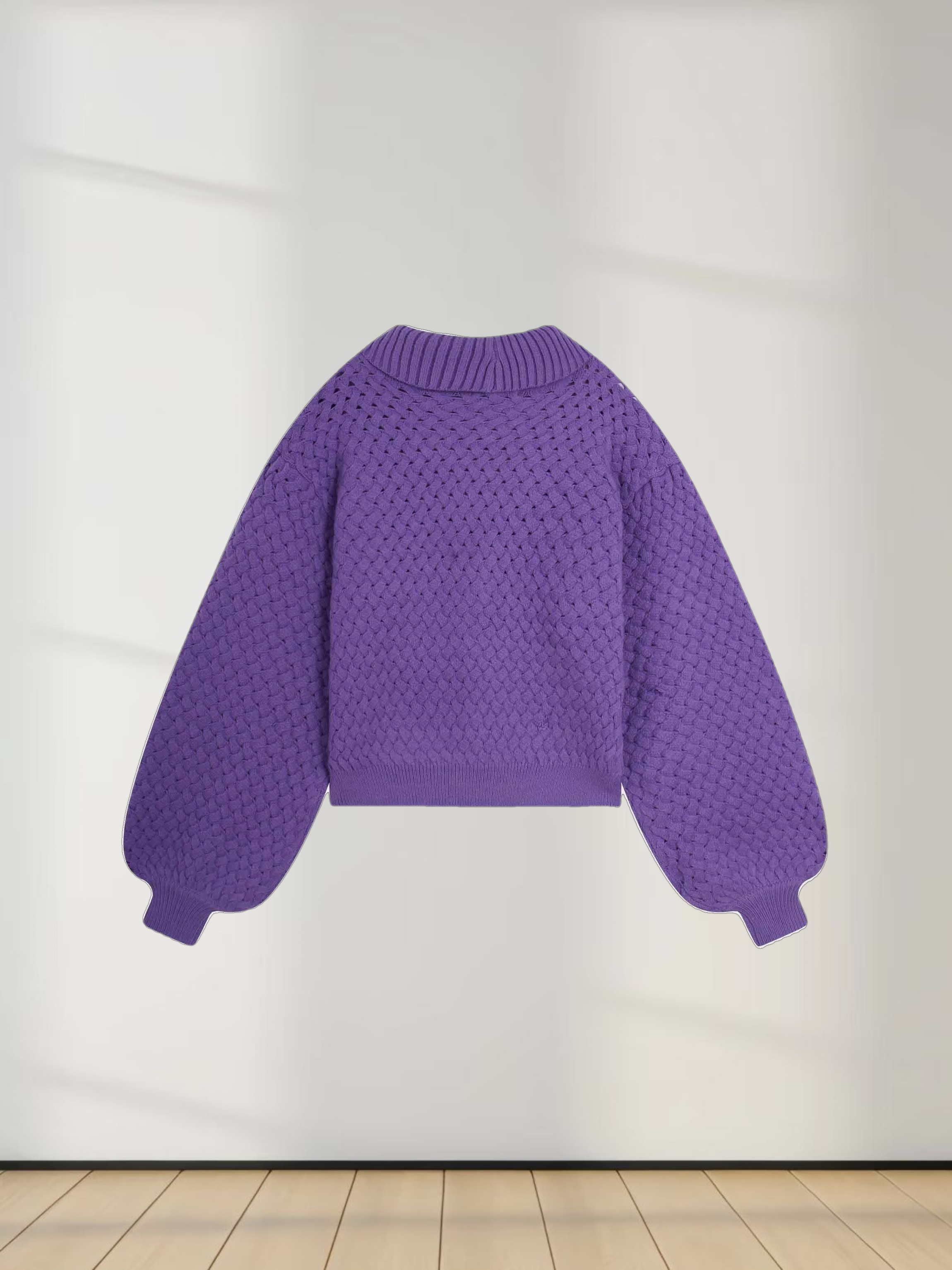 Basketweave Turtleneck Sweater-Purple