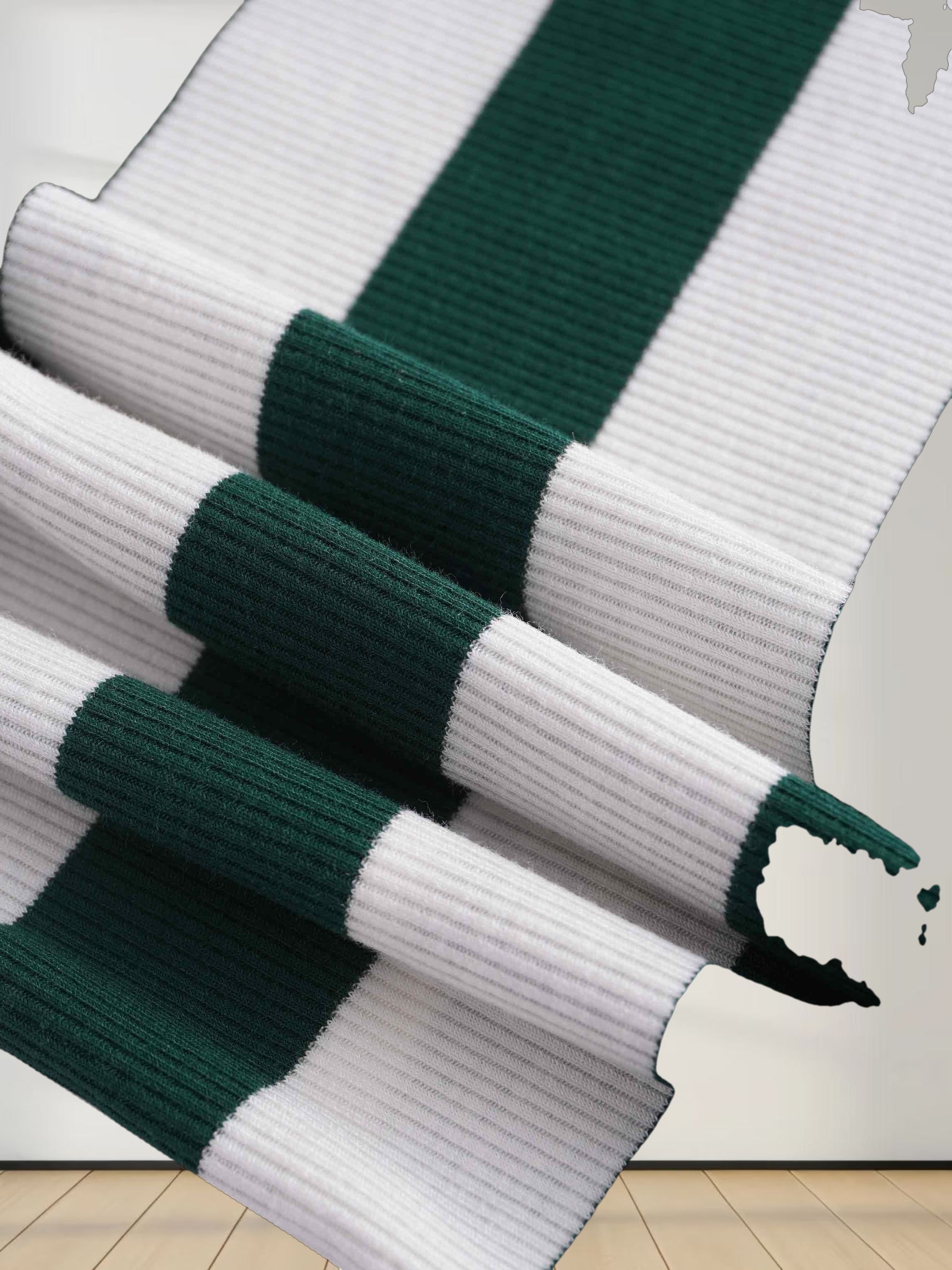 Striped Ribbed Turtleneck-Emerald/Cream