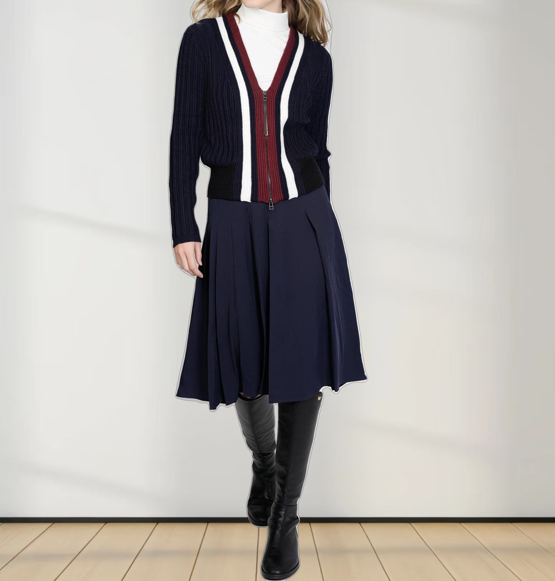 STITCHED DOWN PLEATED SKIRT(SHORT)-NAVY