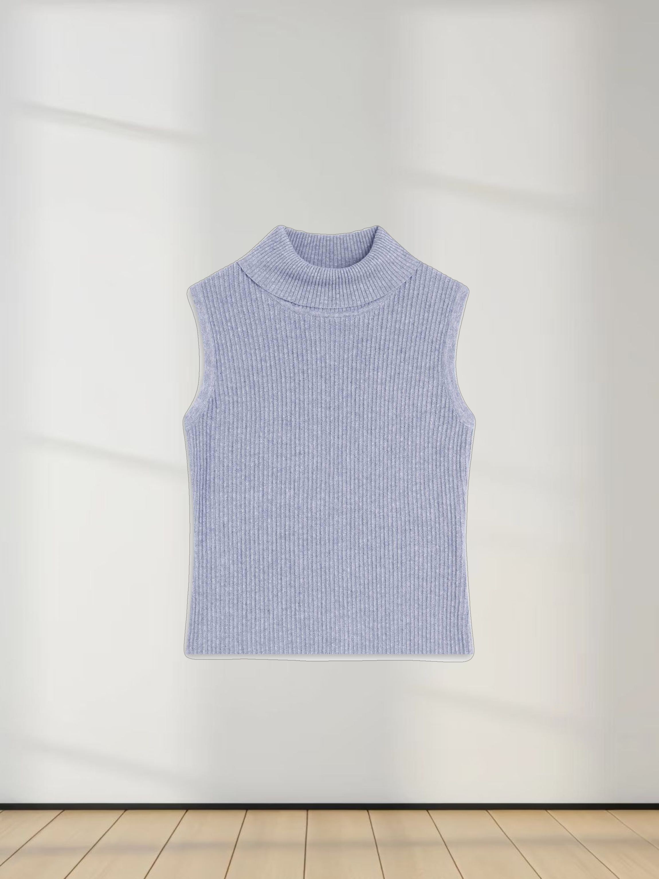 Sleeveless Ribbed Turtleneck-Heathered Grey